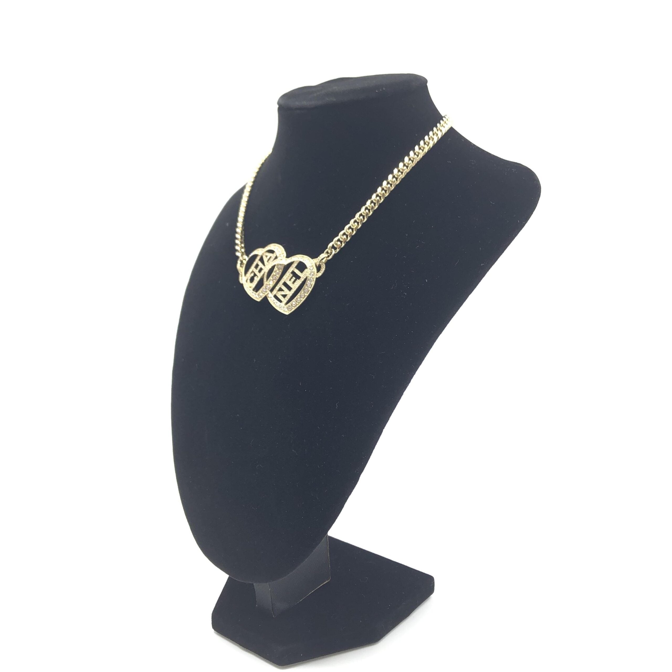 Gold Tone Heart Choker Necklace With Logo