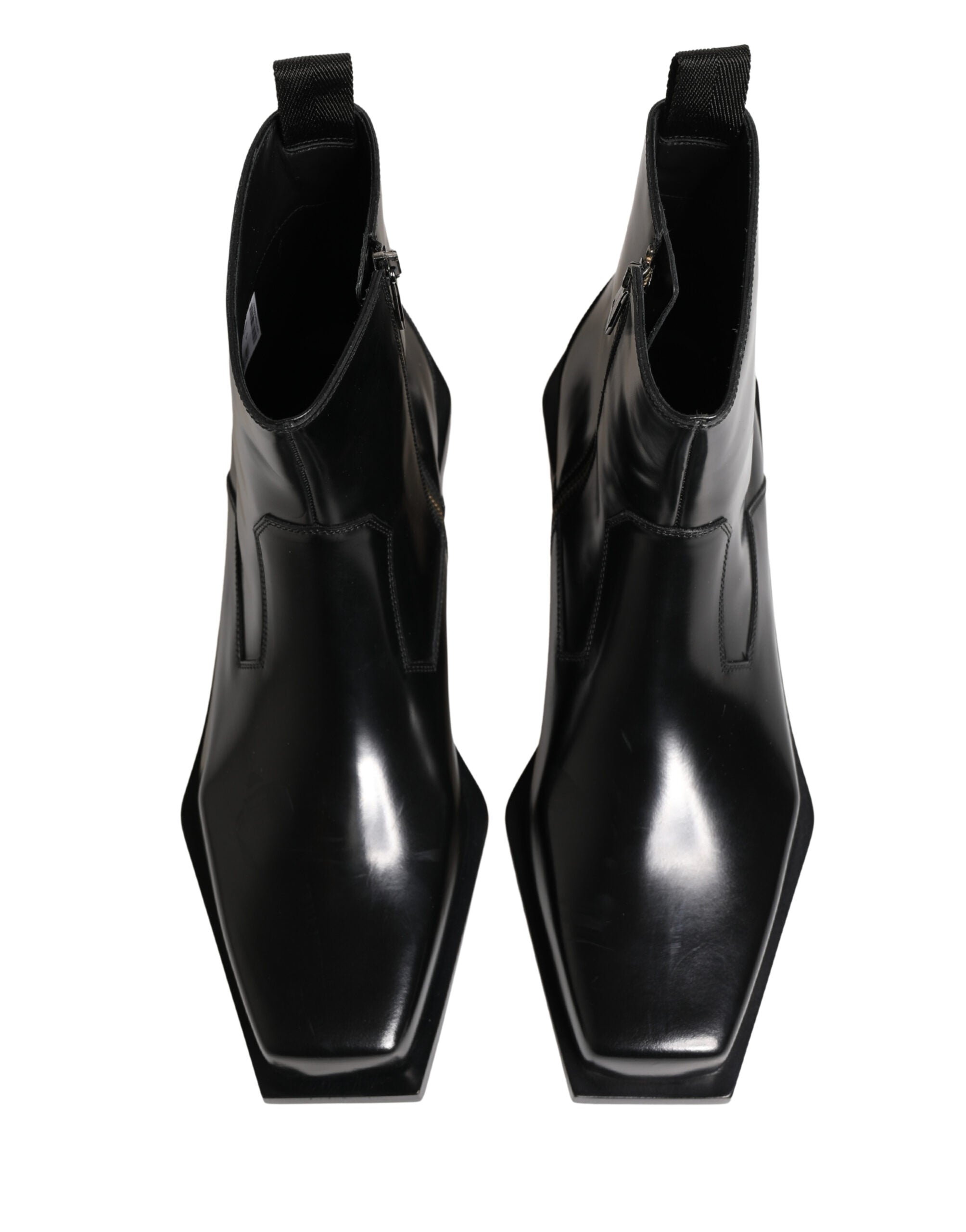 Black Leather Zip Closure Ankle Boots Shoes