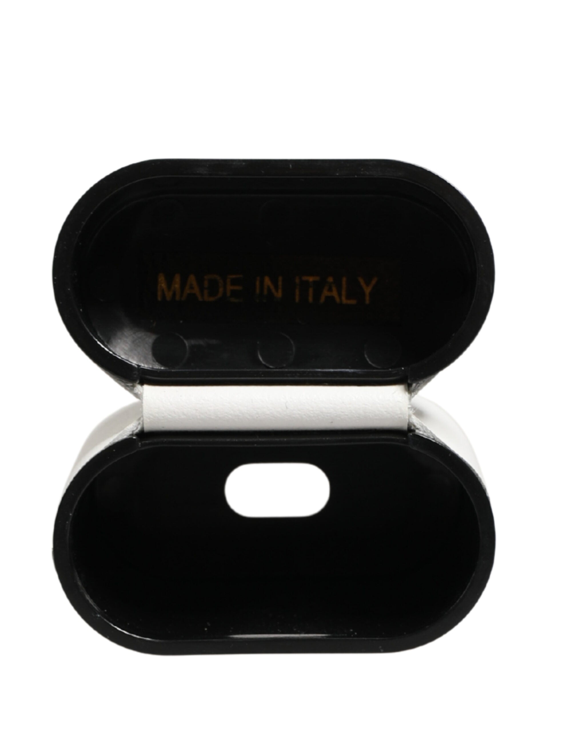 White Calf Leather Logo Print Flip Holder Airpods Case