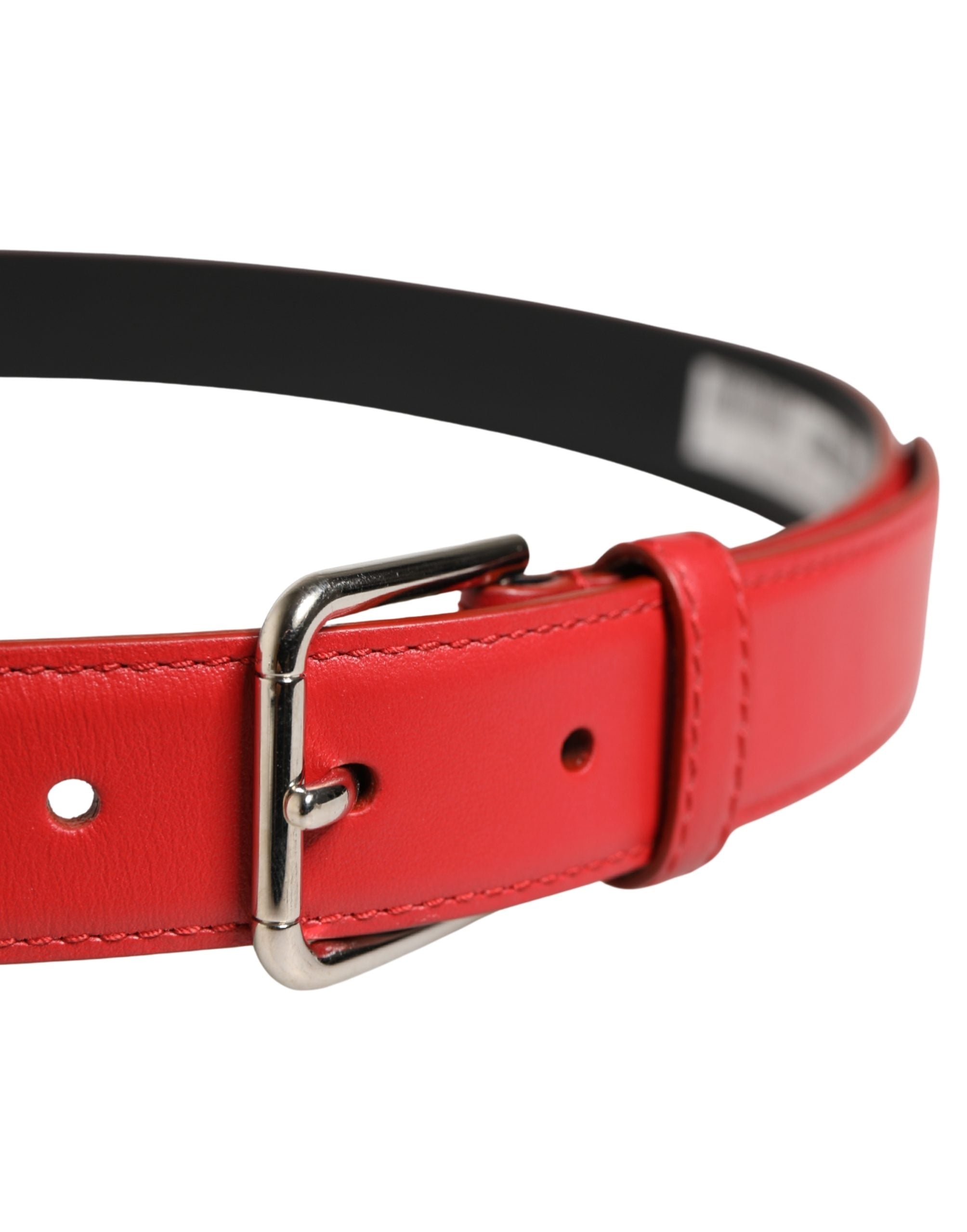 Men Beige Red Woven Leather Metal Buckle Belt