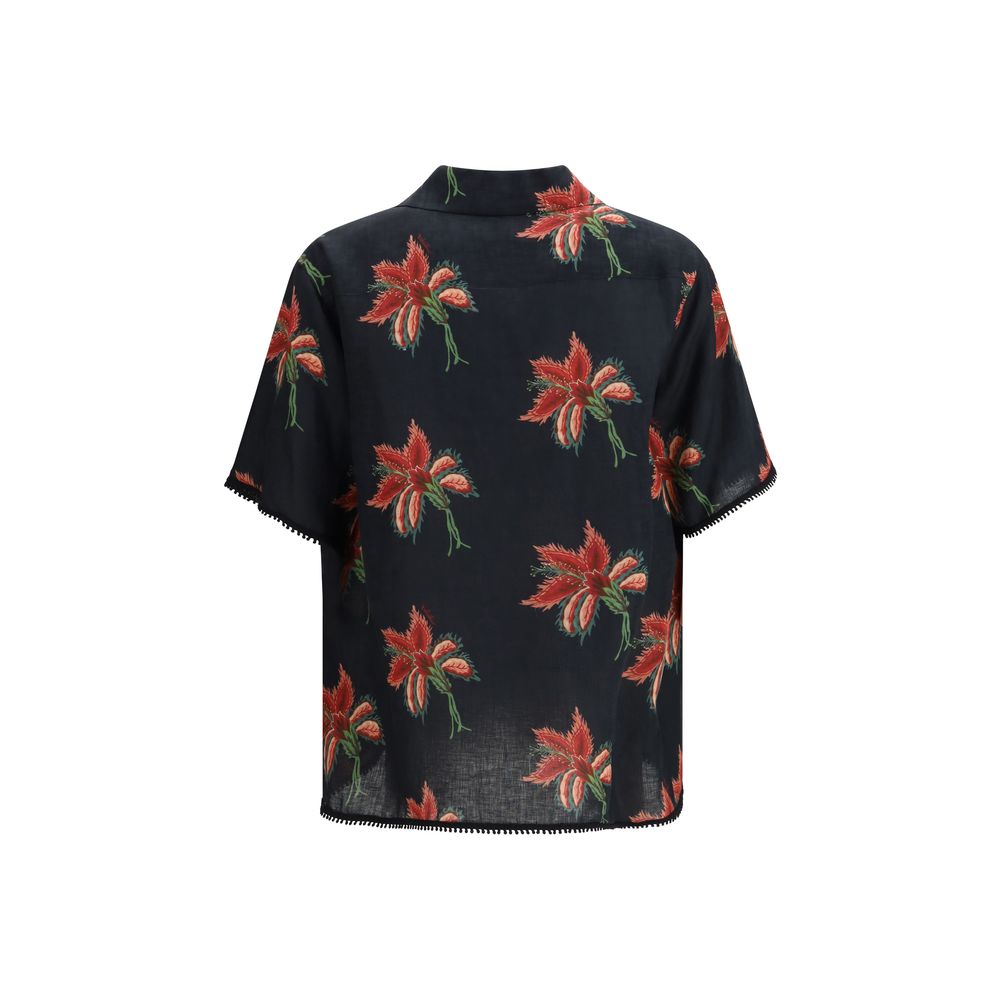Black Linen Pattern Shirt