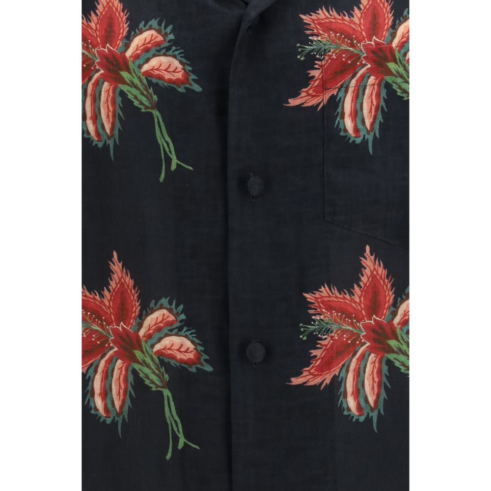 Black Linen Pattern Shirt