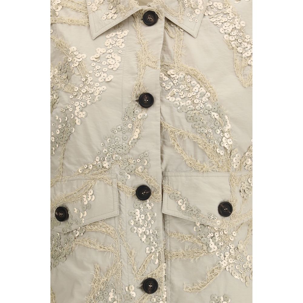 Beige Cotton Full-Length Jacket