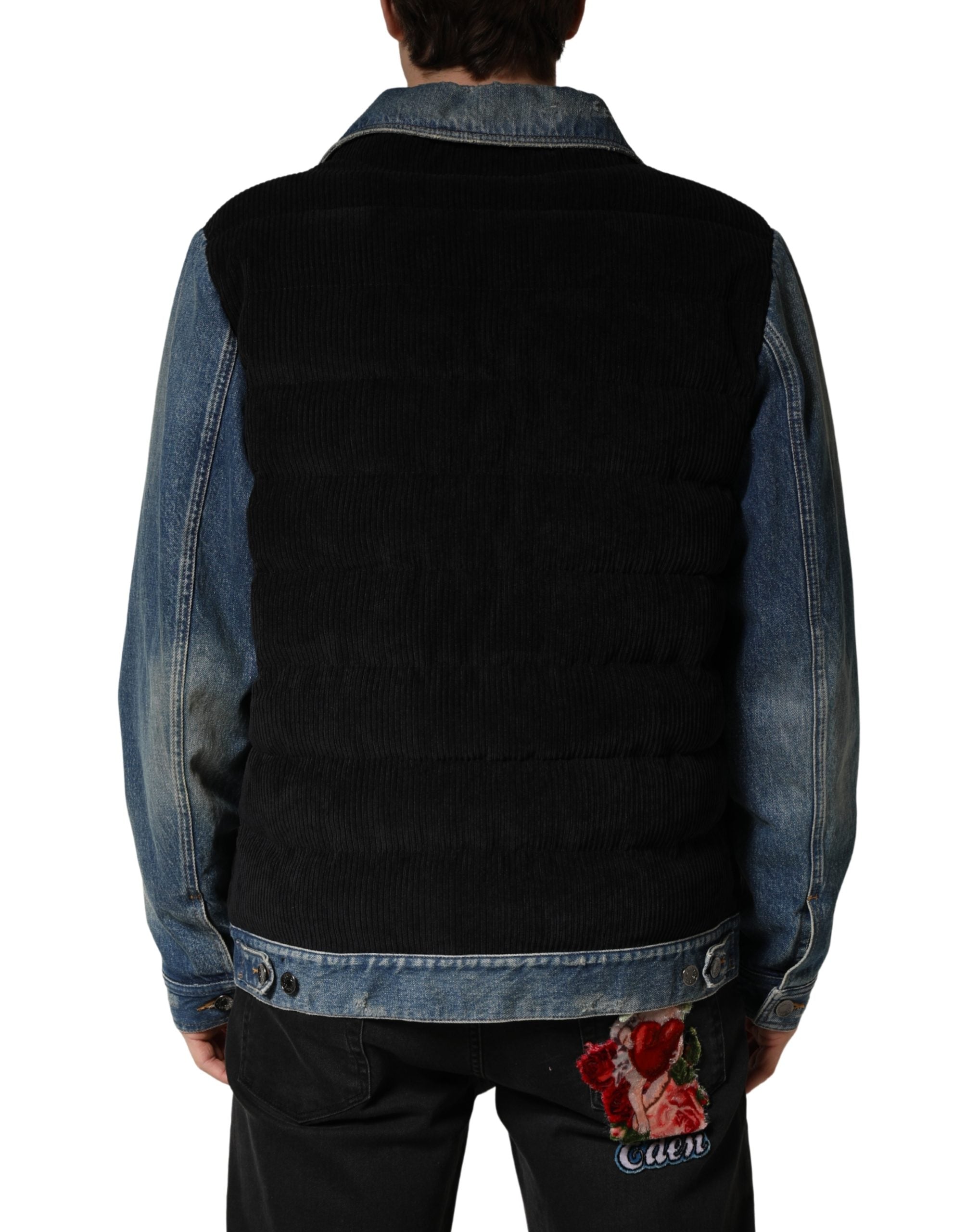 Black Blue Cotton Denim Blouson Men Jacket