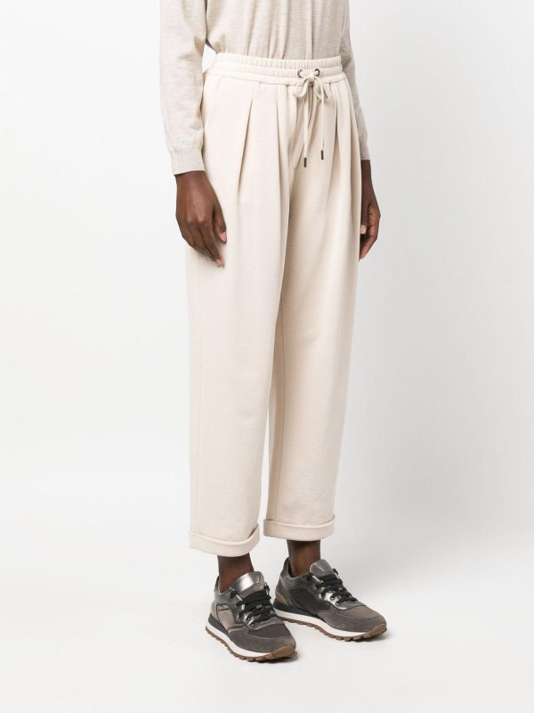 Beige Cotton Casual Pants