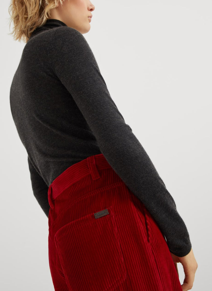 Red Cotton Flared Pants