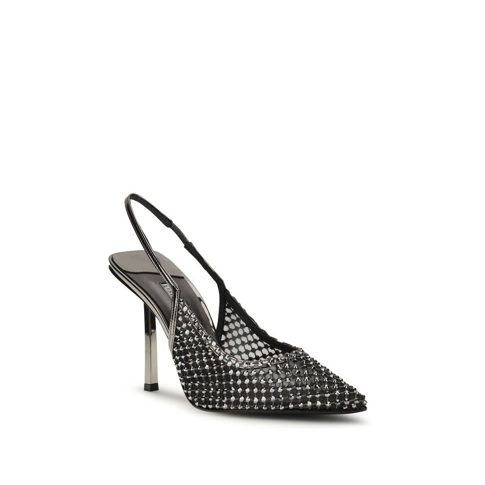Black Nylon High Heel Pumps