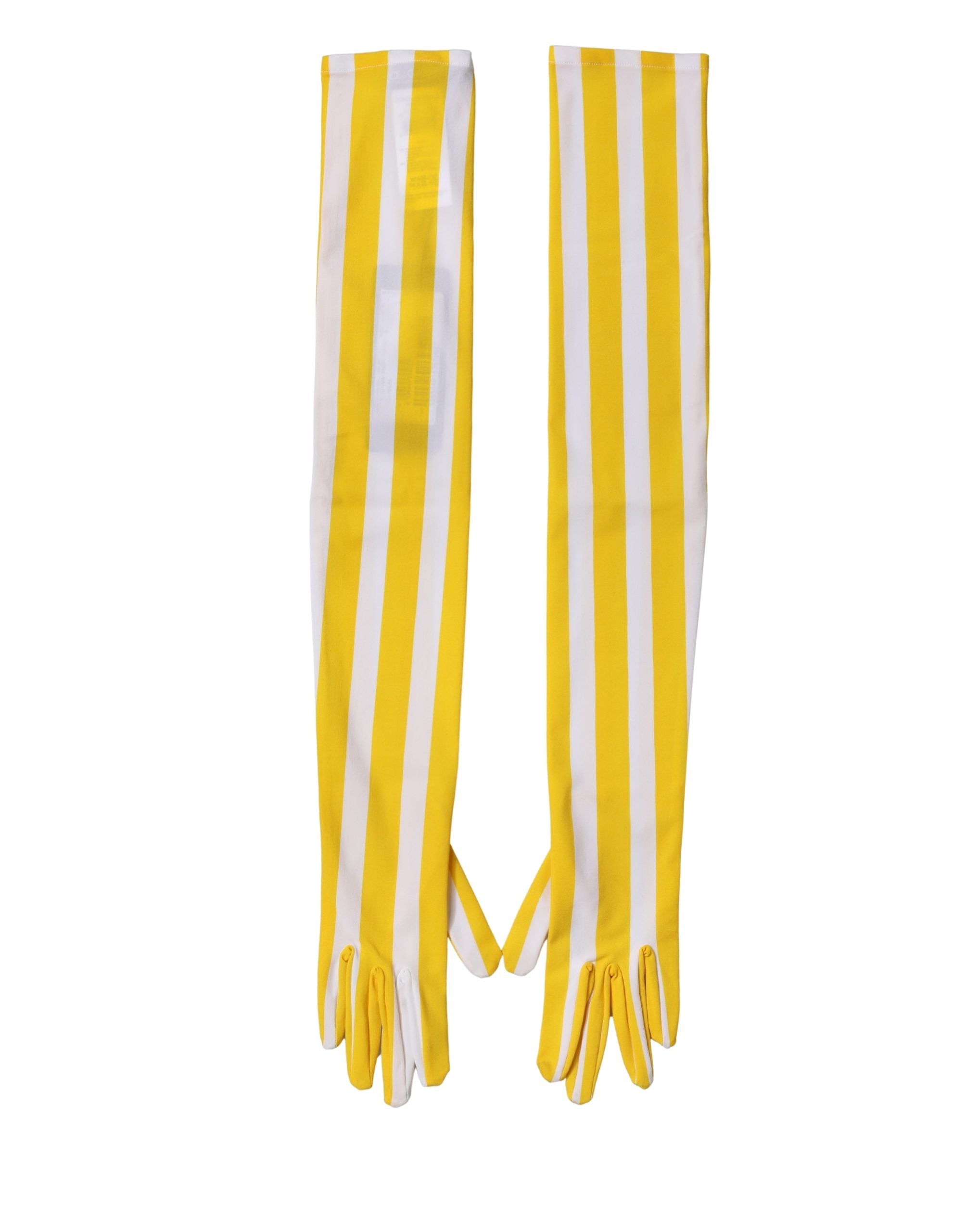 Yellow White Stripes Nylon Elbow Length Women Gloves