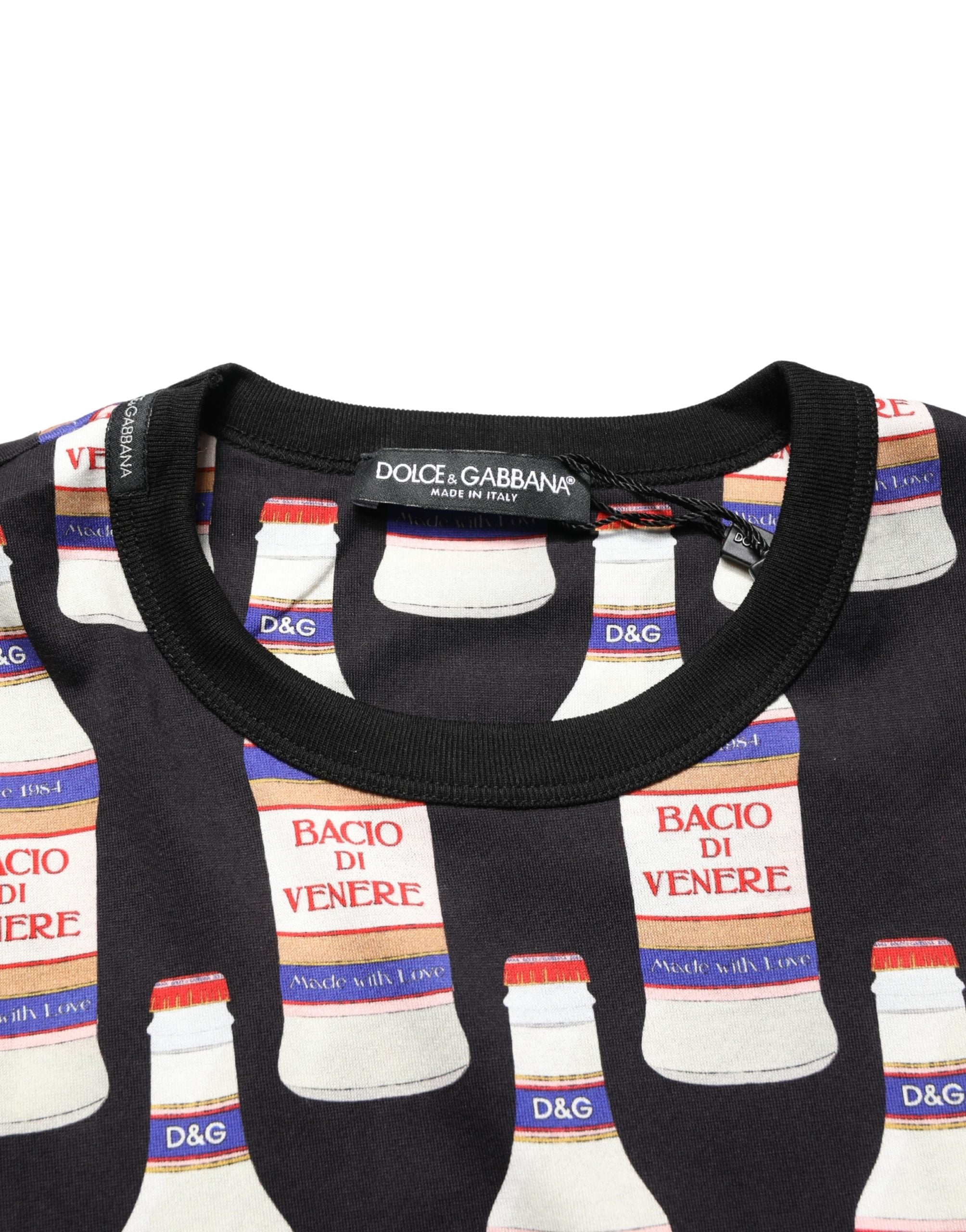 Black Bottle Print Cotton Crew Neck T-shirt