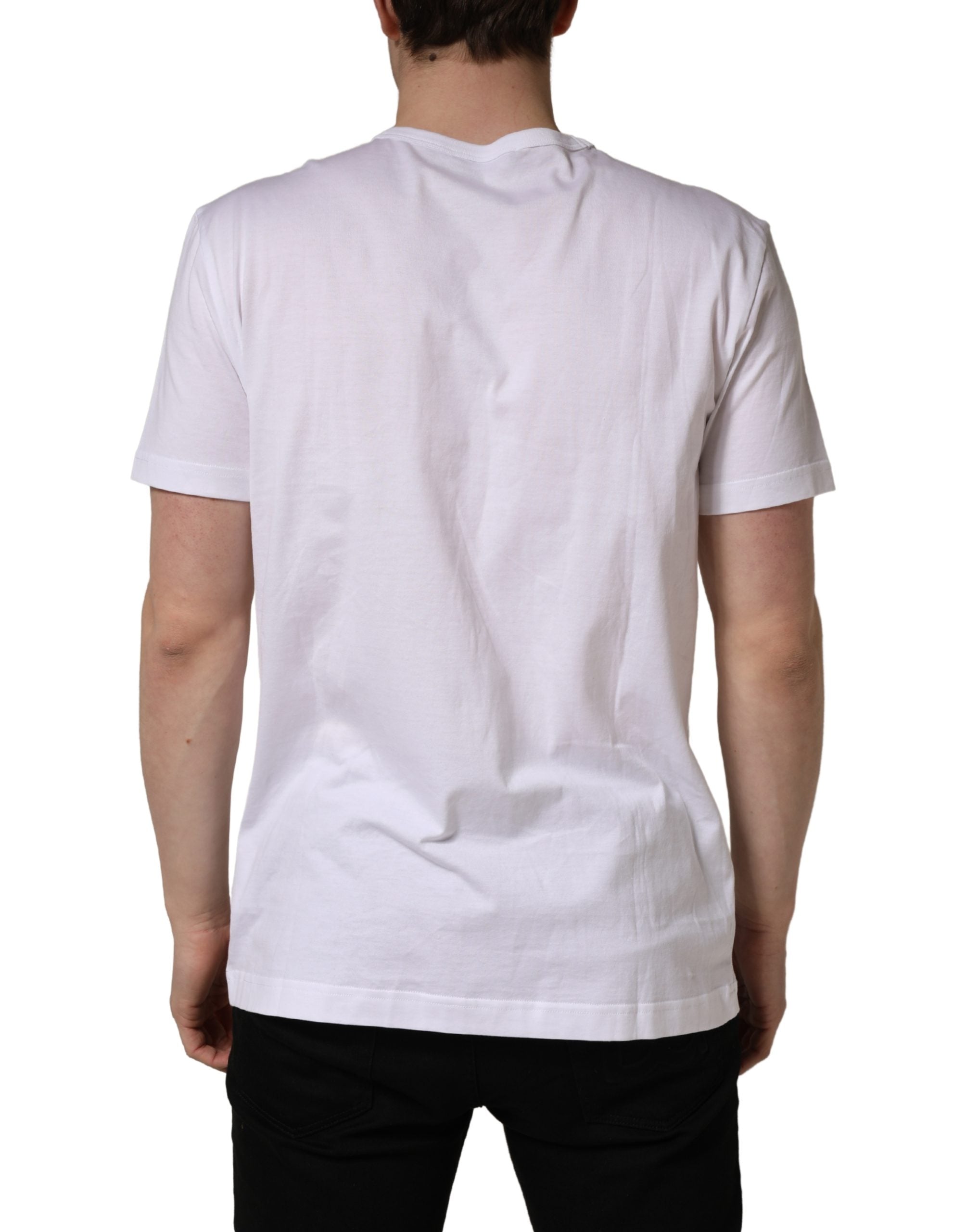 White DG Leaf Embroidery Crew Neck T-shirt