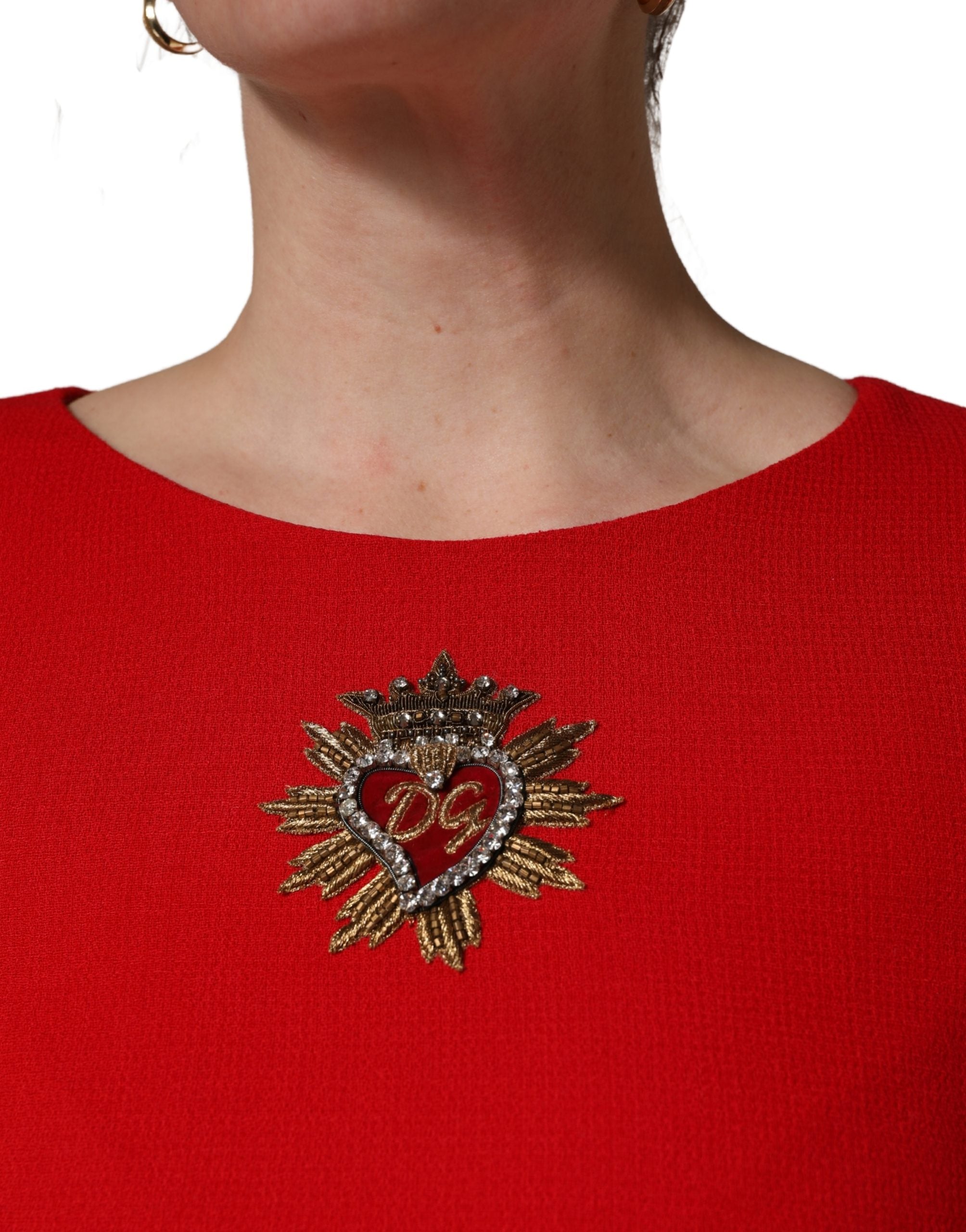 Red Heart Emmbellished Wool Mini Dress