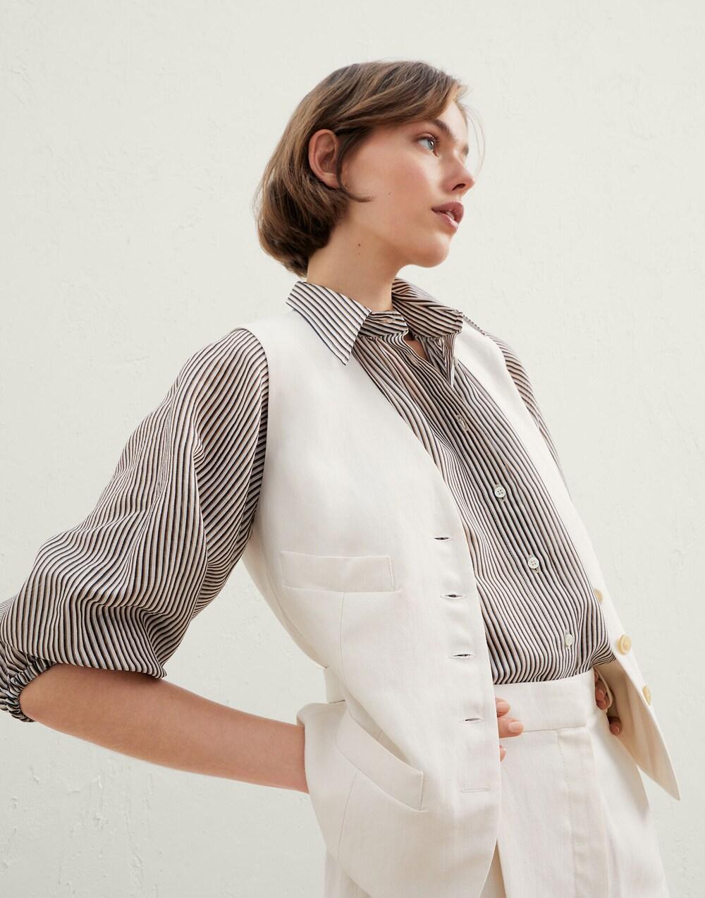 Beige Viscose Sleeveless Jacket