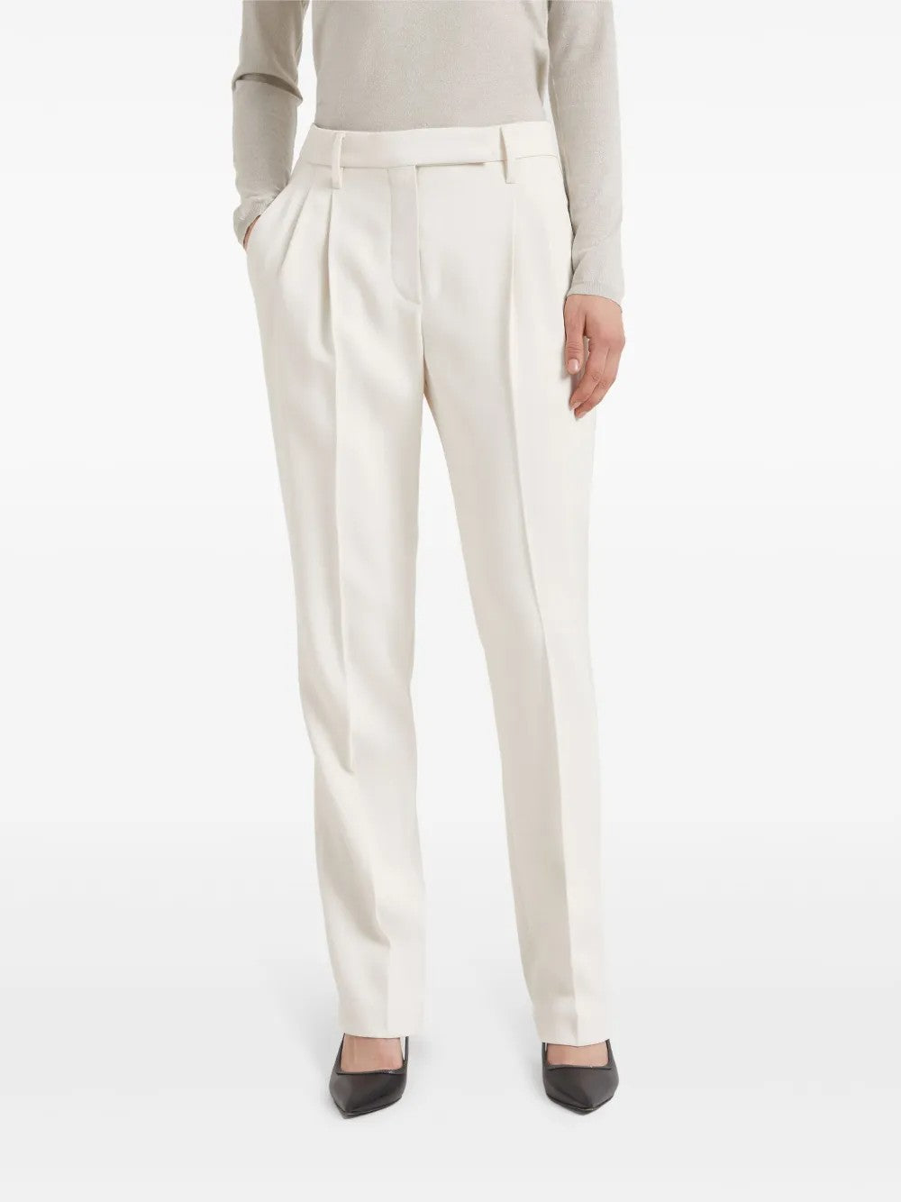 Beige Viscose Dress Pants
