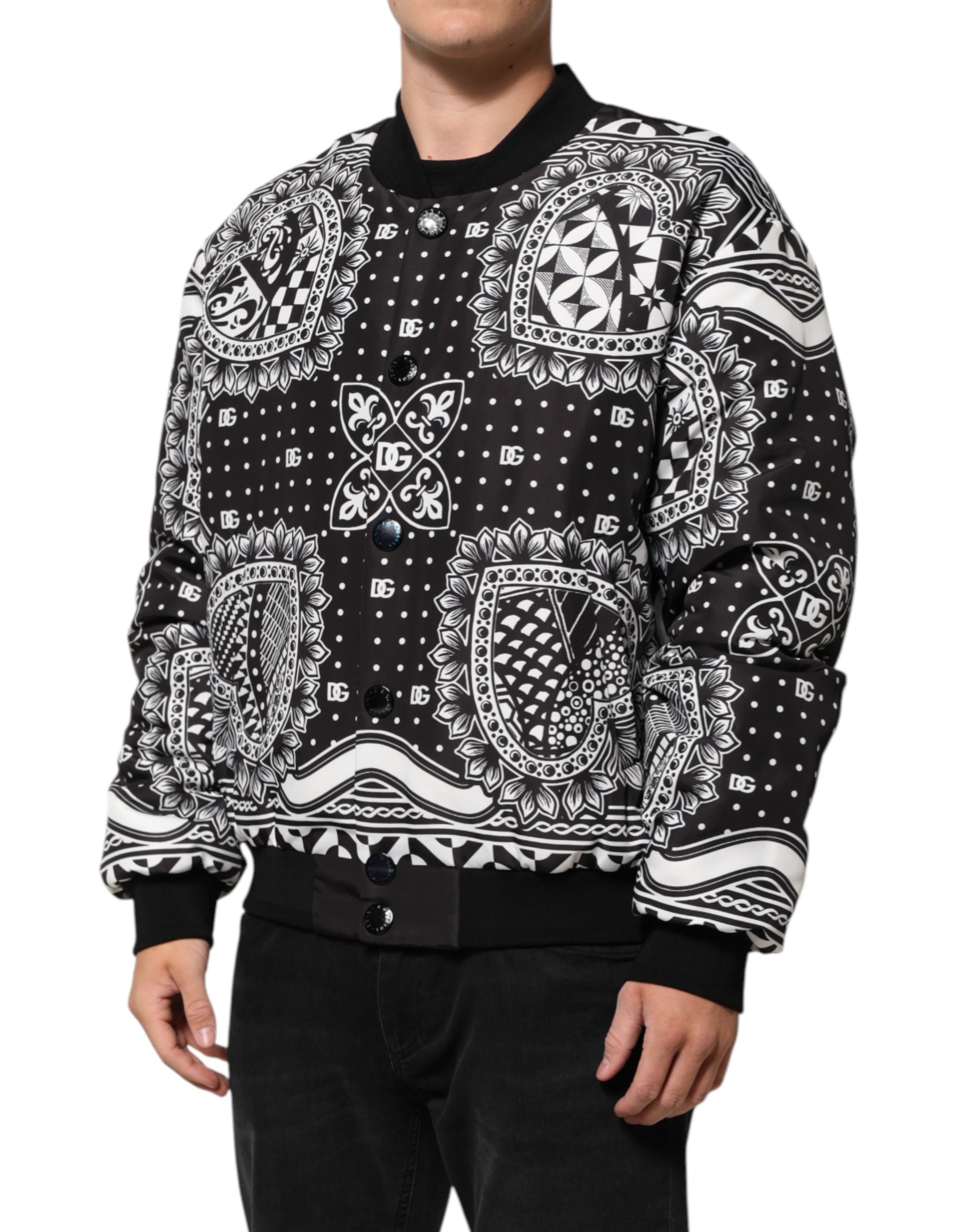 Black White BandanaPrint Men Bomber Jacket