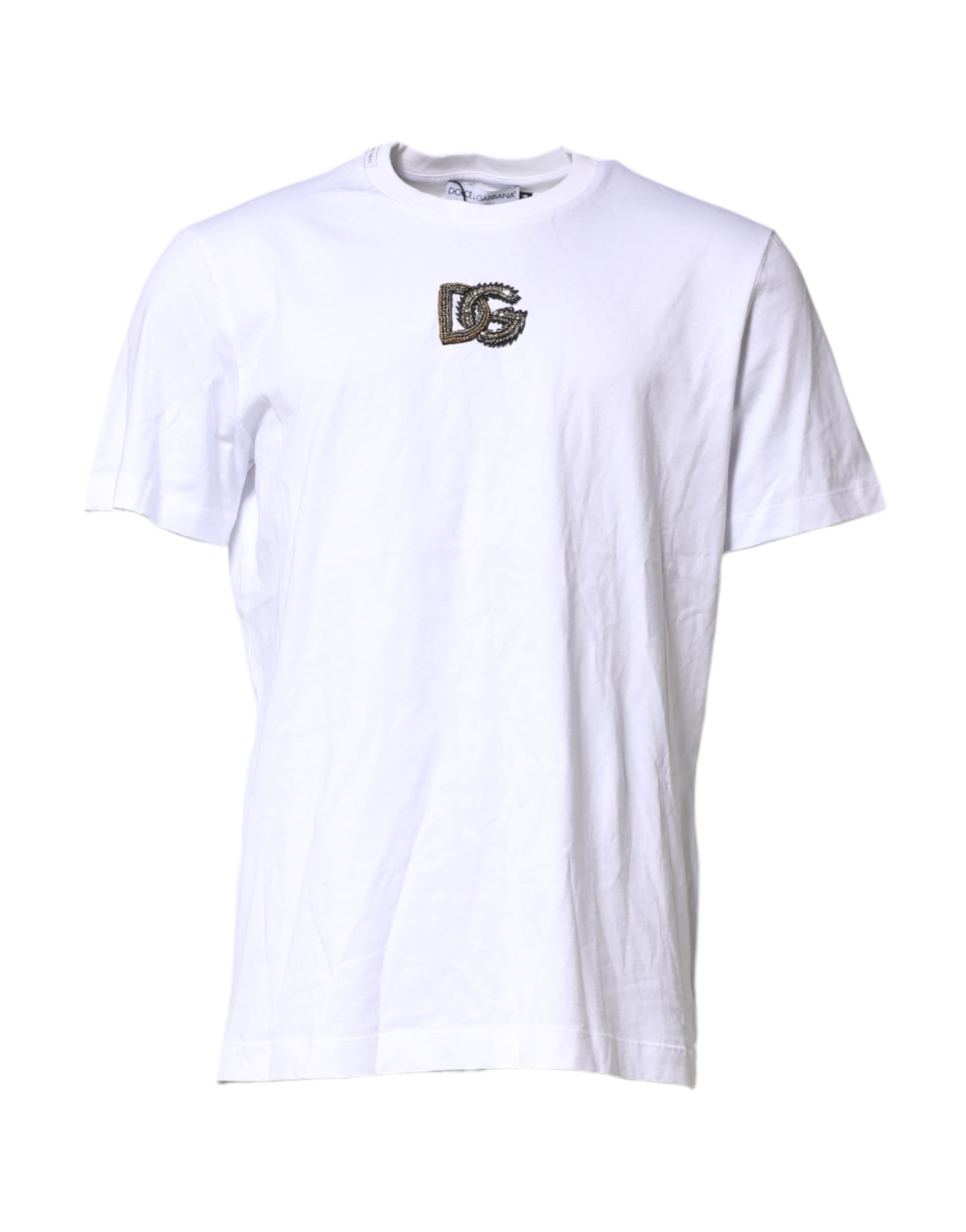 White Cotton DG Logo Embroidery Men T-shirt