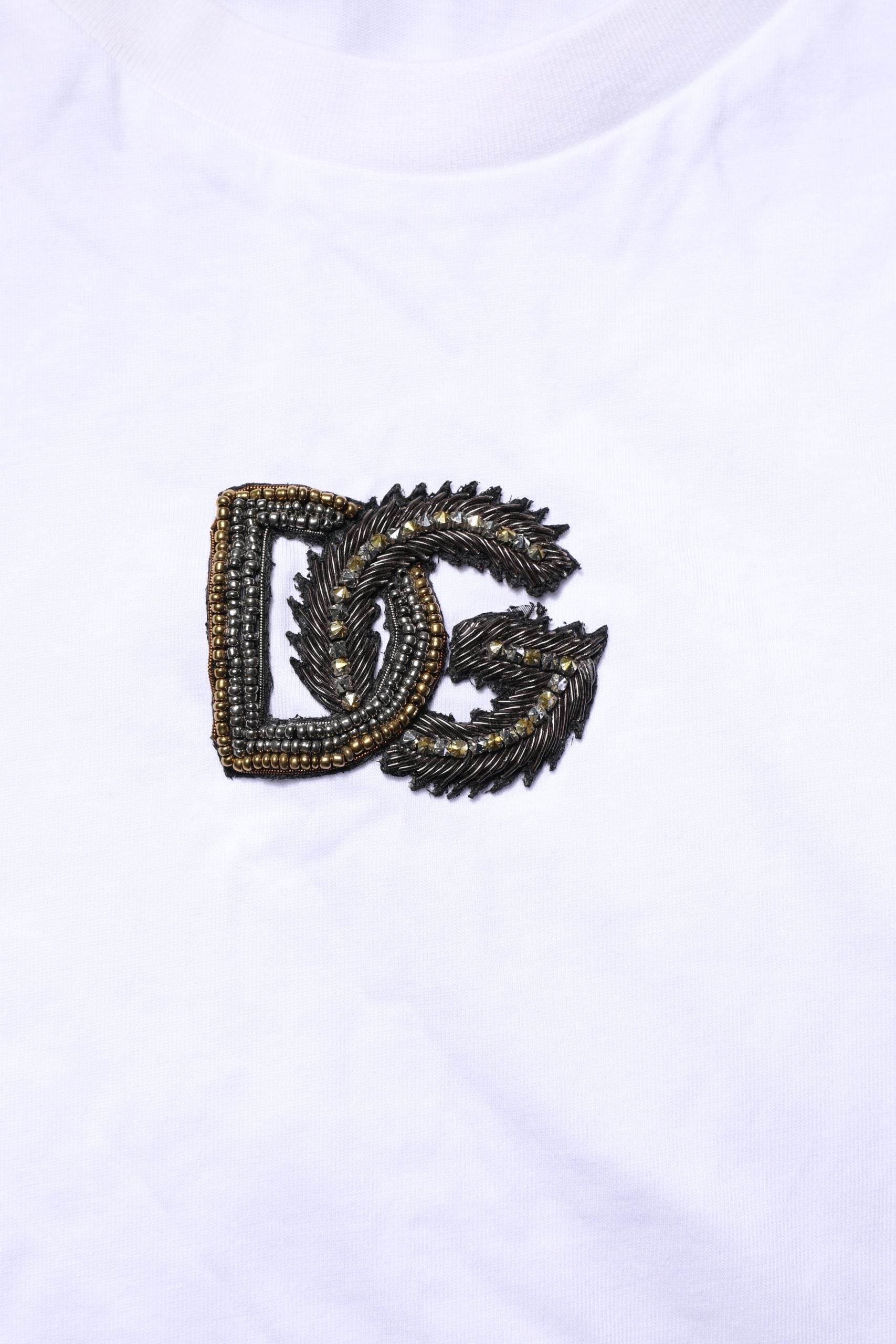White Cotton DG Logo Embroidery Men T-shirt