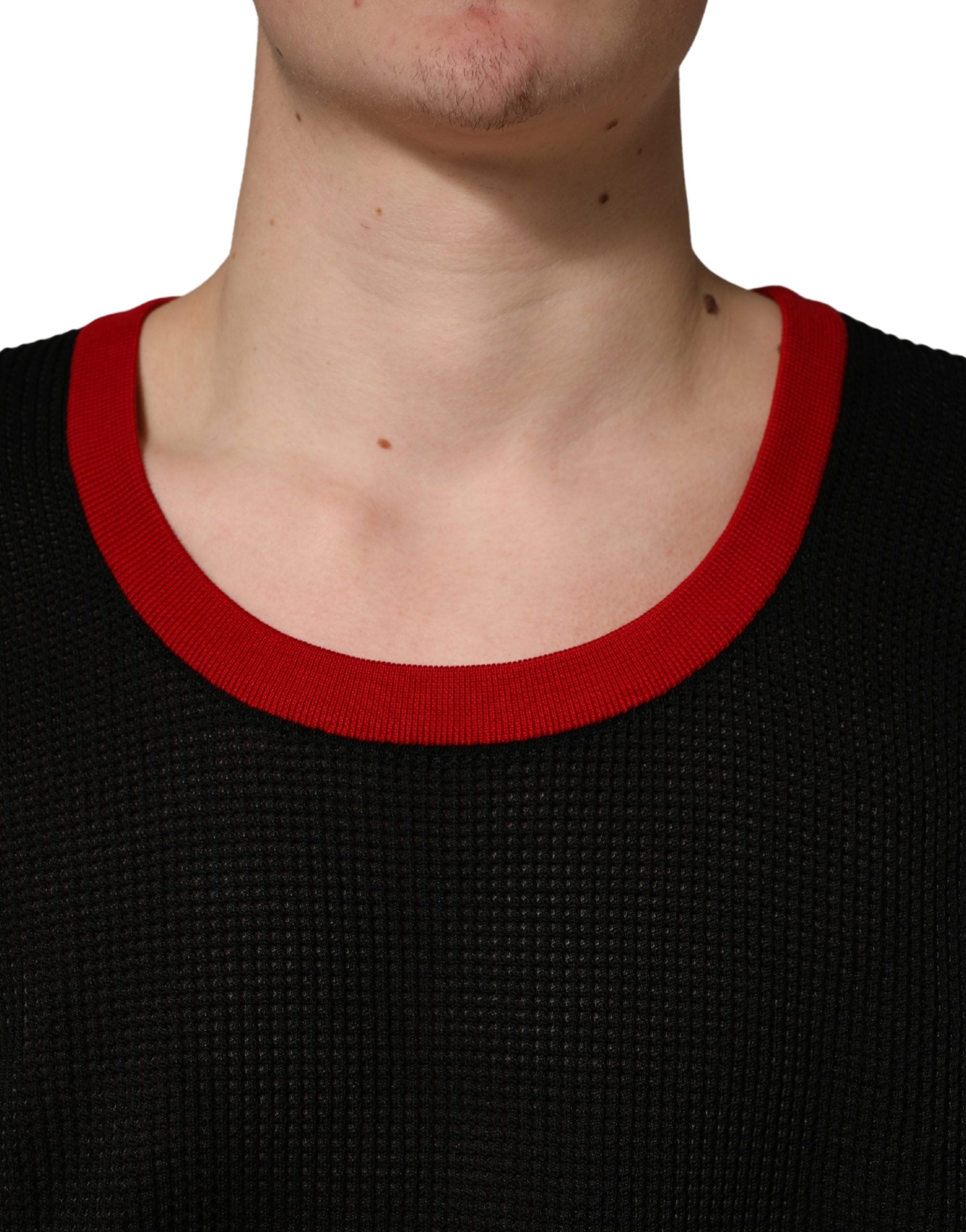 Black Crew Neck Sleeveless Men Knit Vest T-shirt