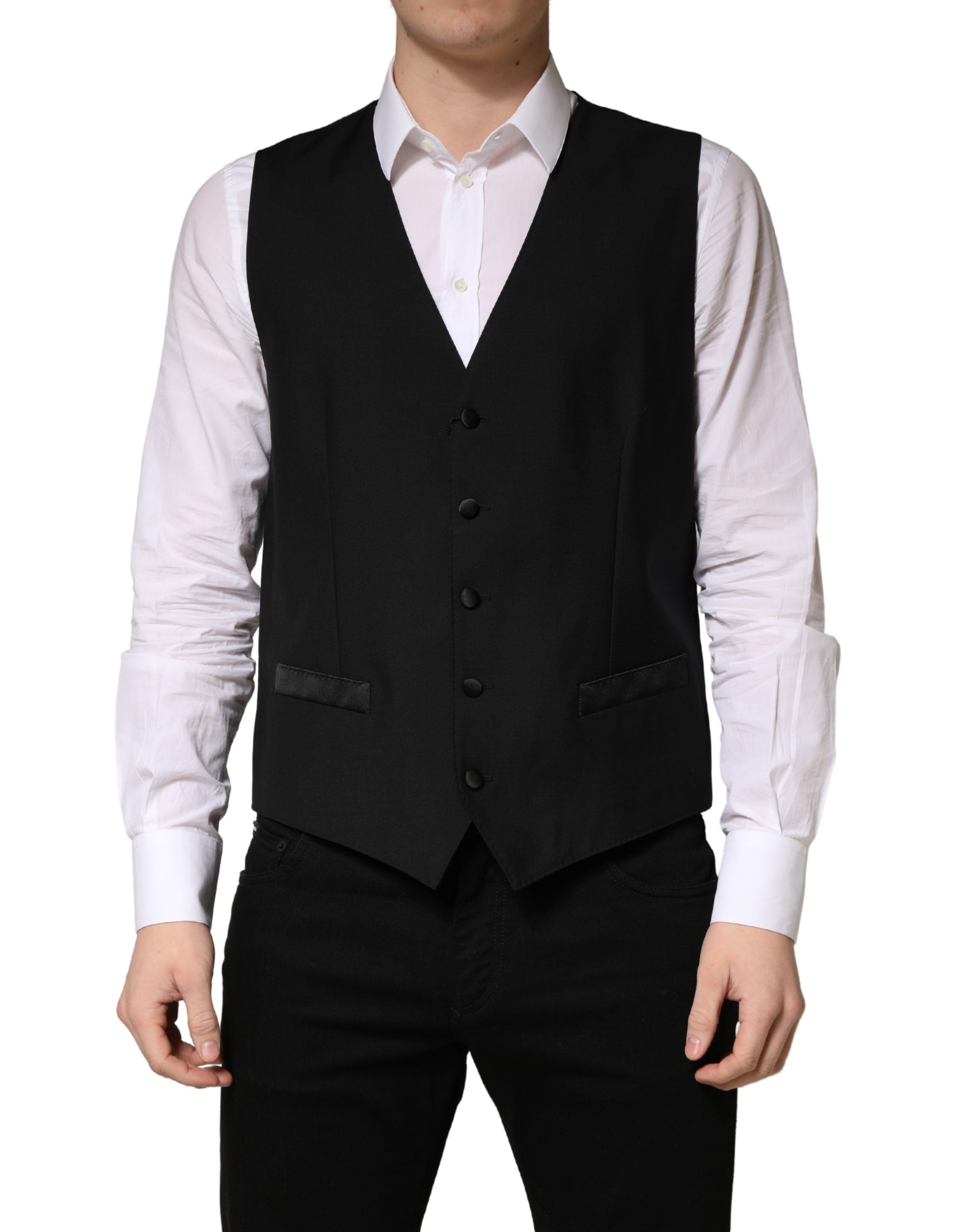 Black Wool Single Breasted Men Waistcoat Vest