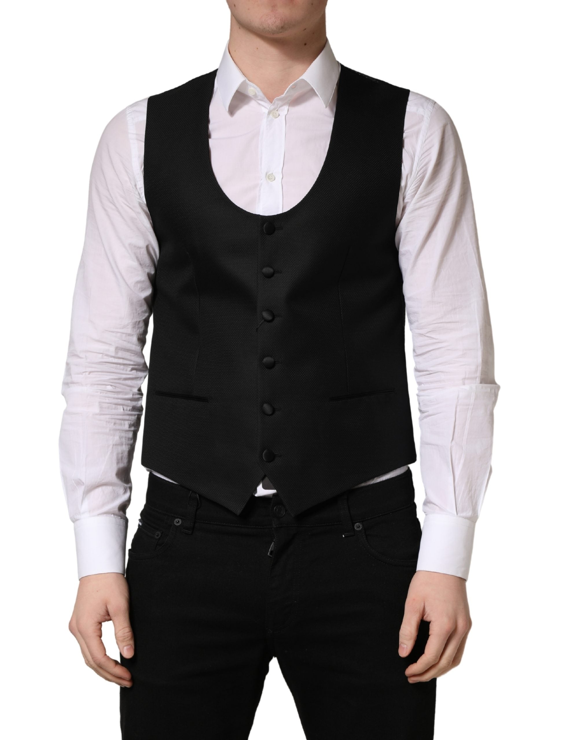 Black Stripe Single Breasted Waistcoat Vest