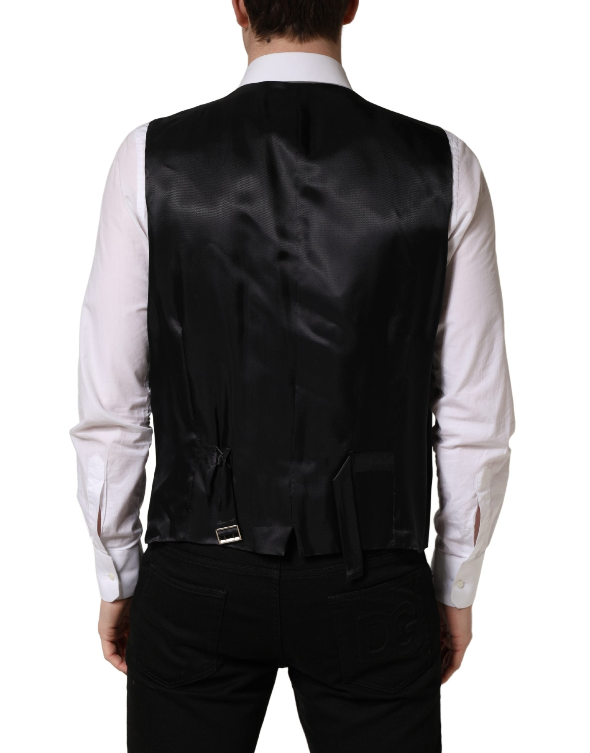 Black Wool Single Breasted Waistcoat Vest