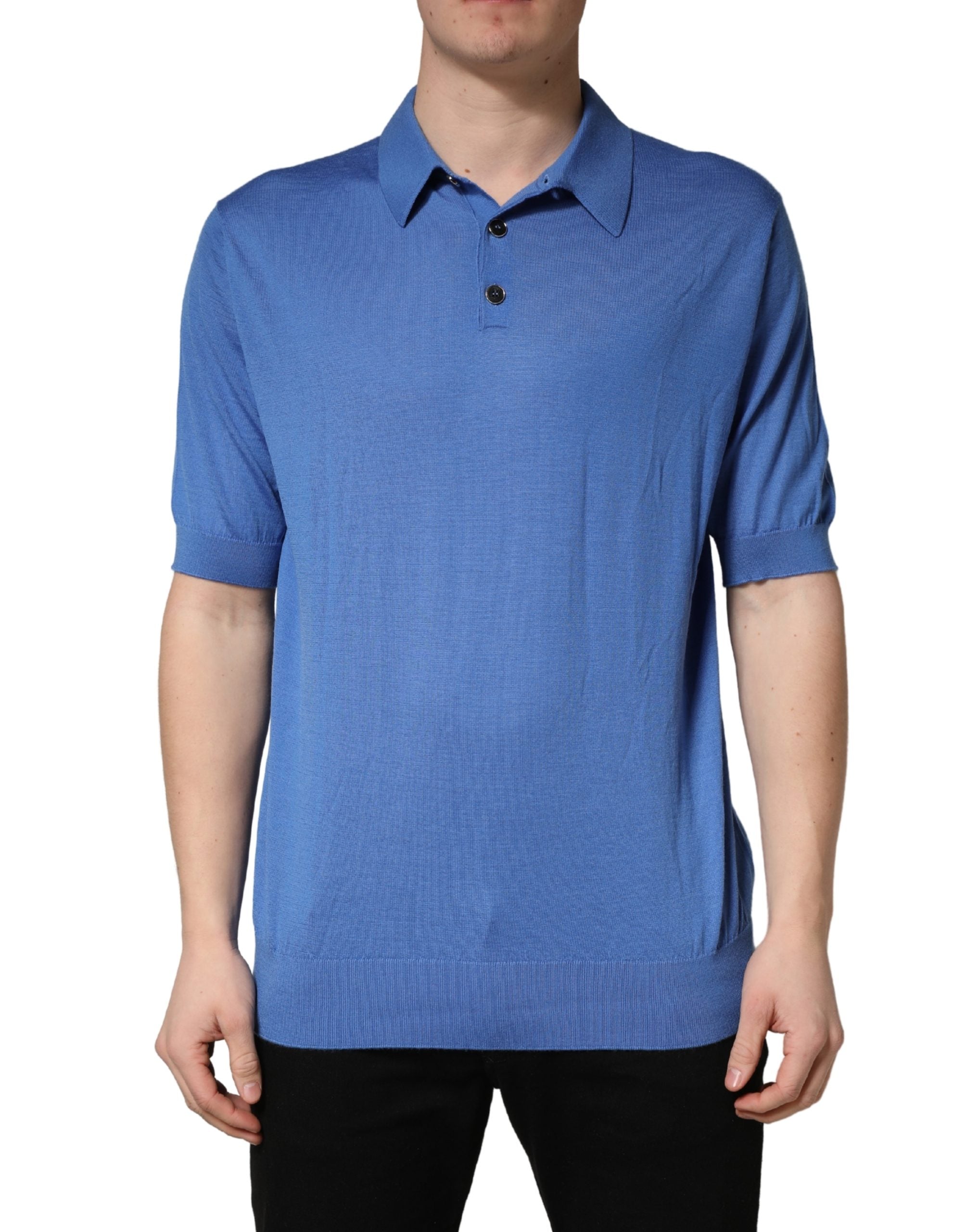 Blue Cashmere Short Sleeves Polo T-shirt