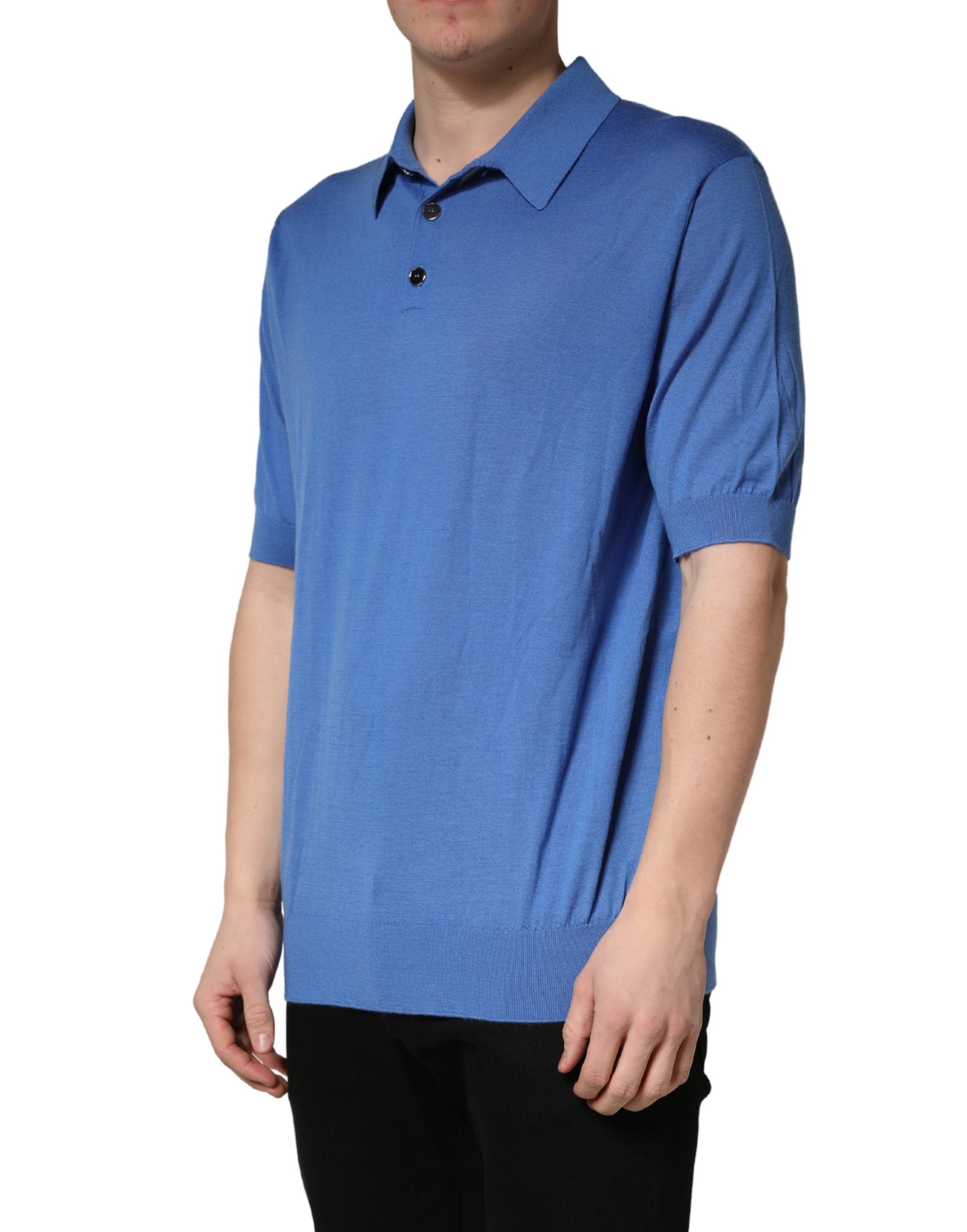 Blue Cashmere Short Sleeves Polo T-shirt