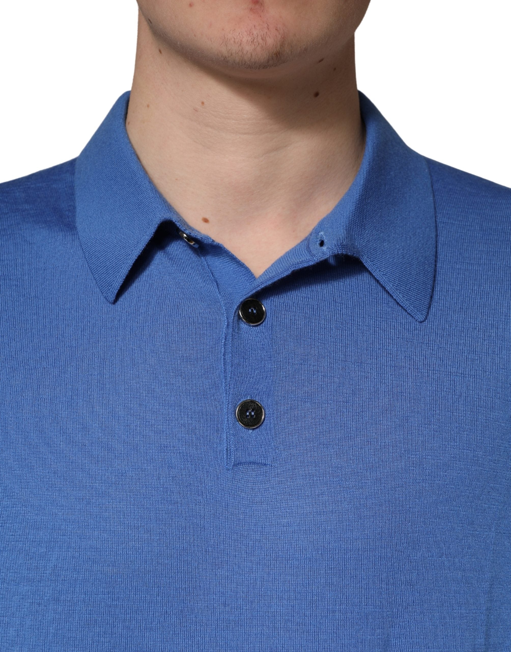 Blue Cashmere Short Sleeves Polo T-shirt