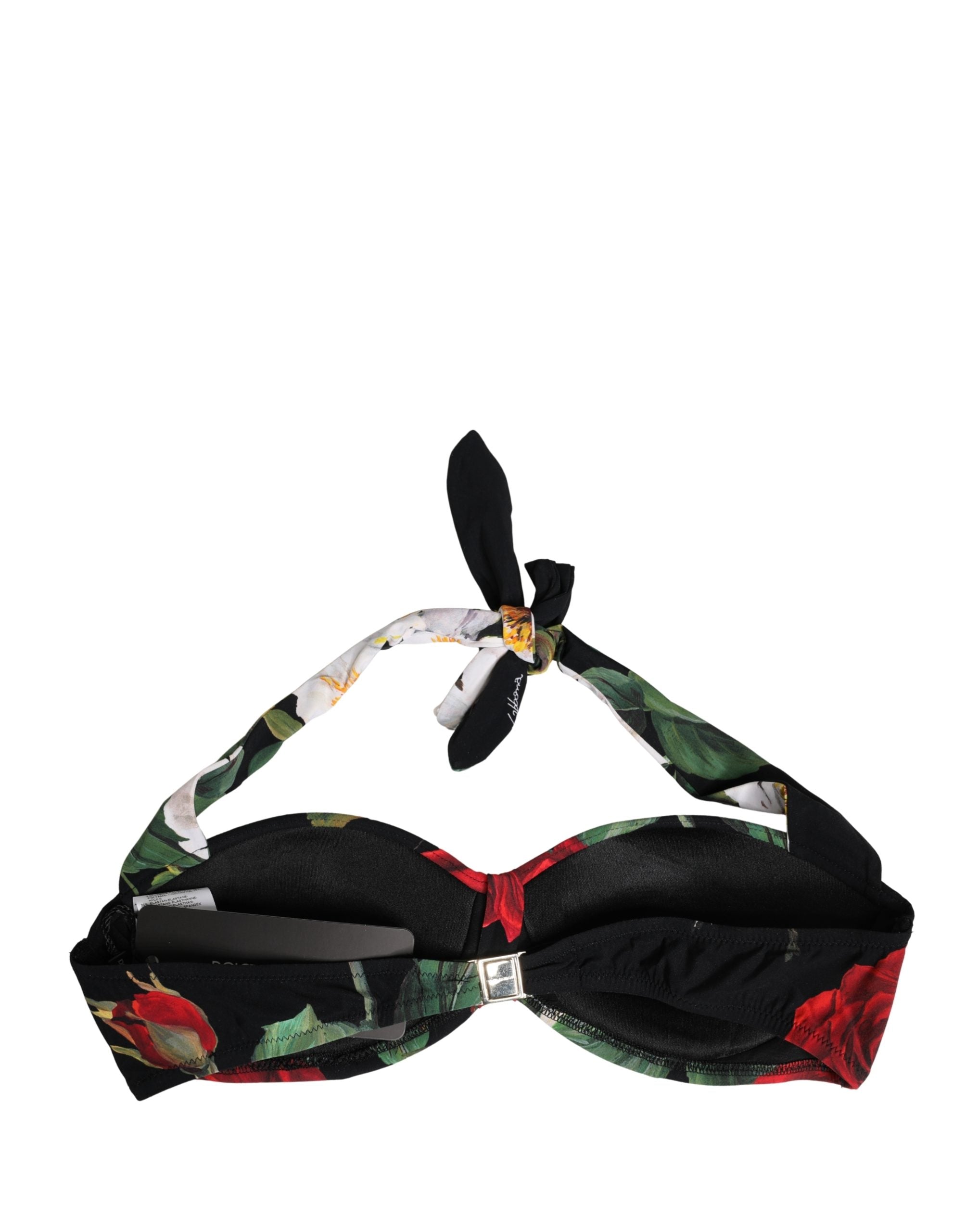 Black Floral Padded Halter Bikini Top Swimwear