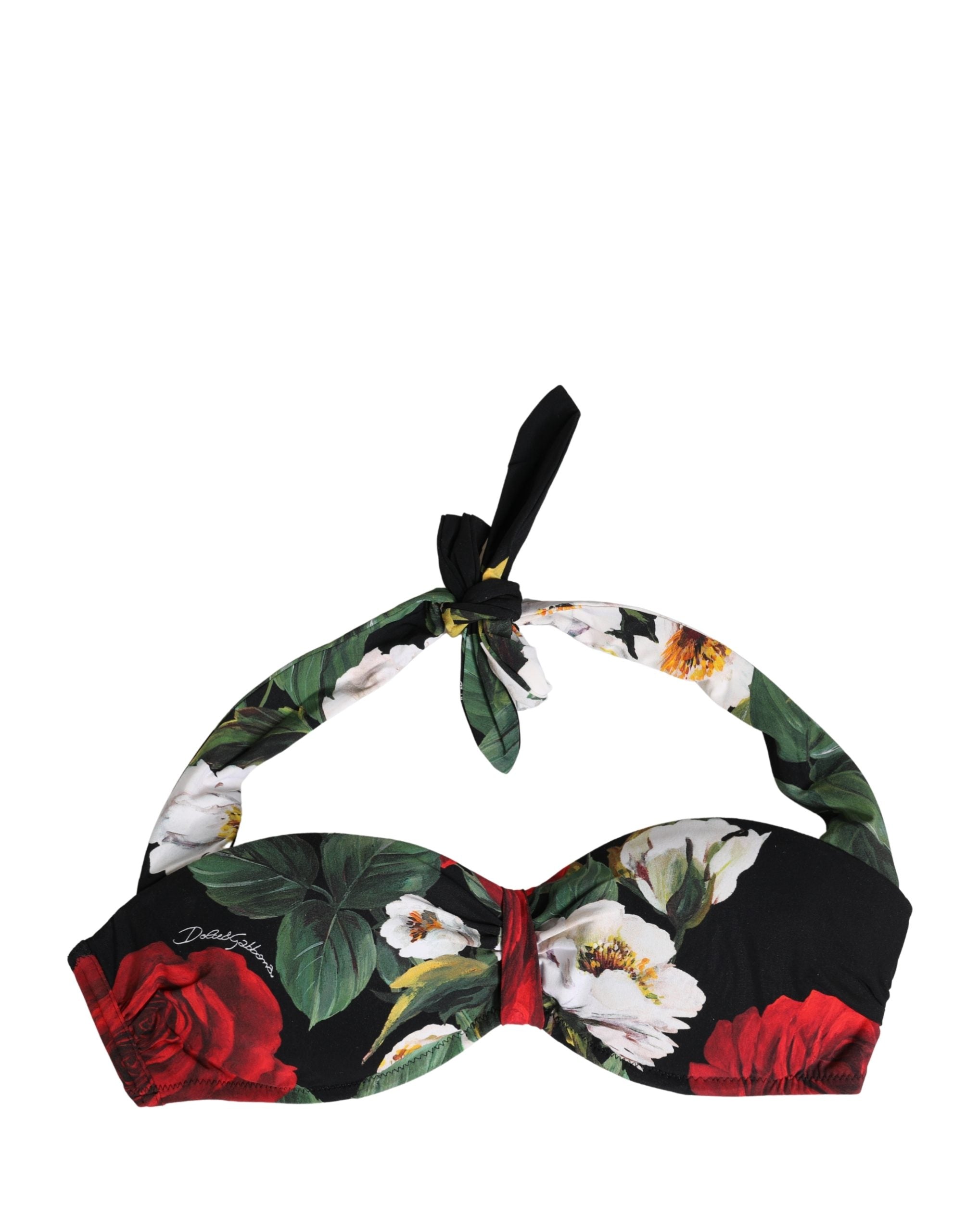 Black Floral Padded Halter Bikini Top Swimwear