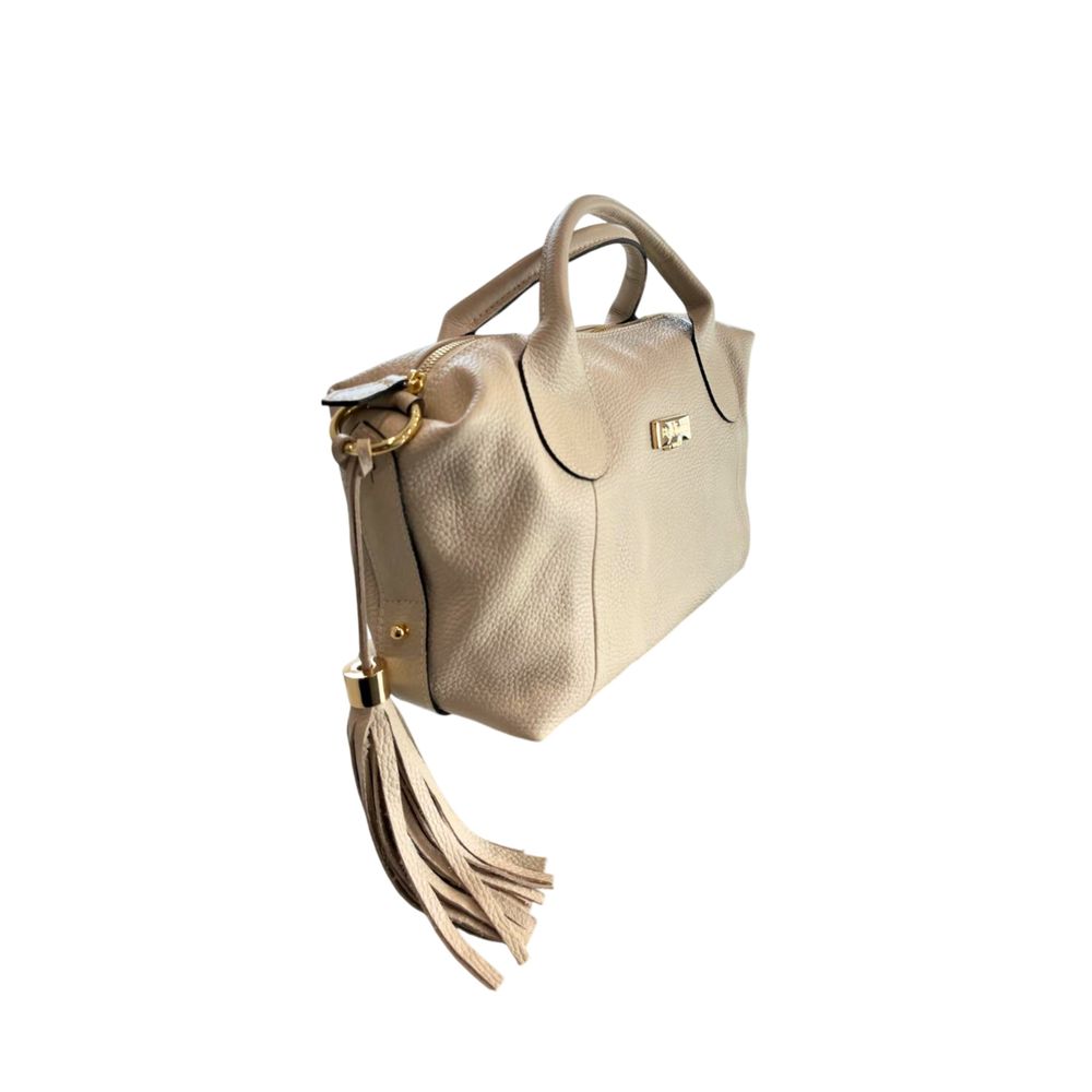 Beige Leather Women Handbag