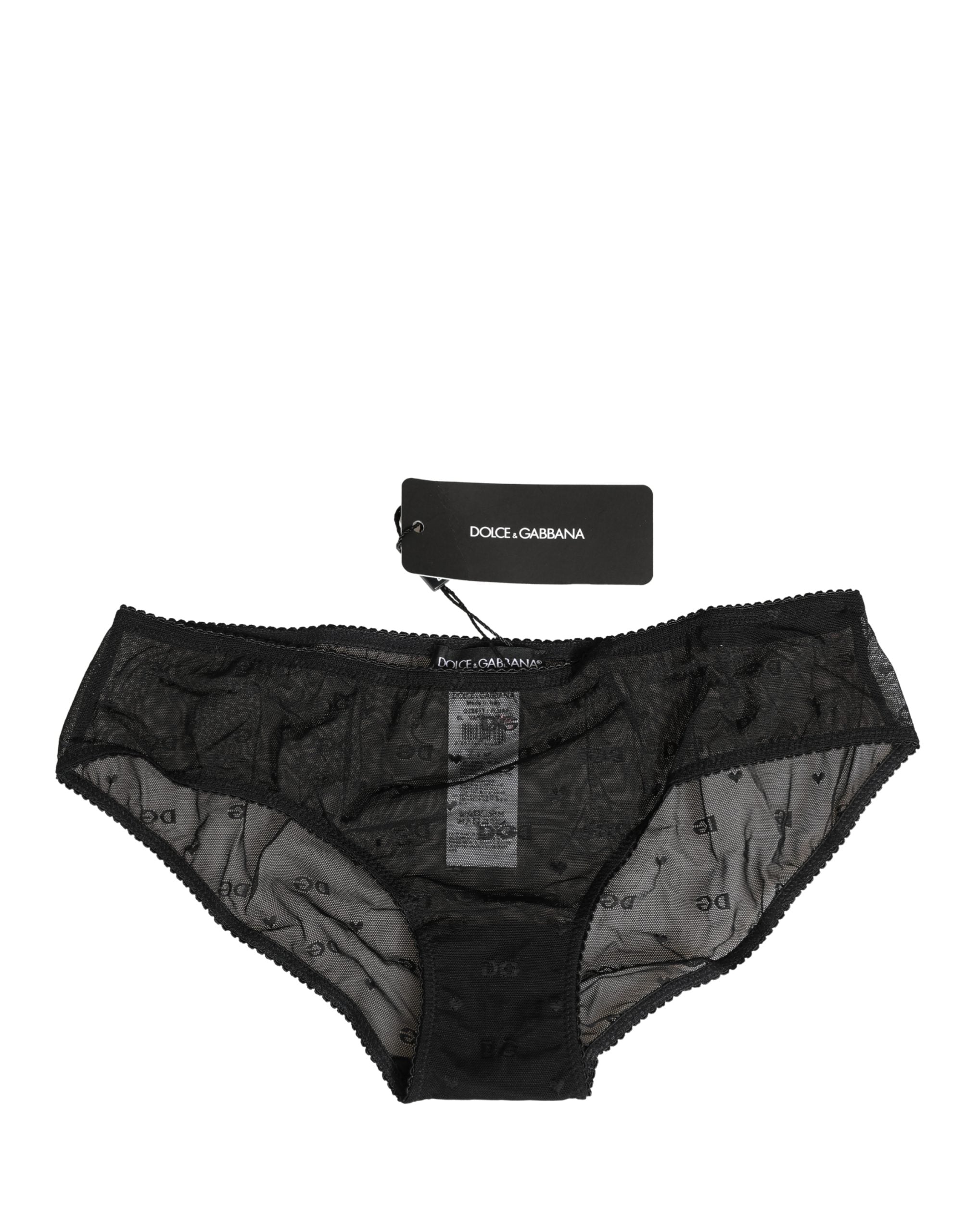 Black Sheer Mesh Lace Logo Brief Panty Underwear