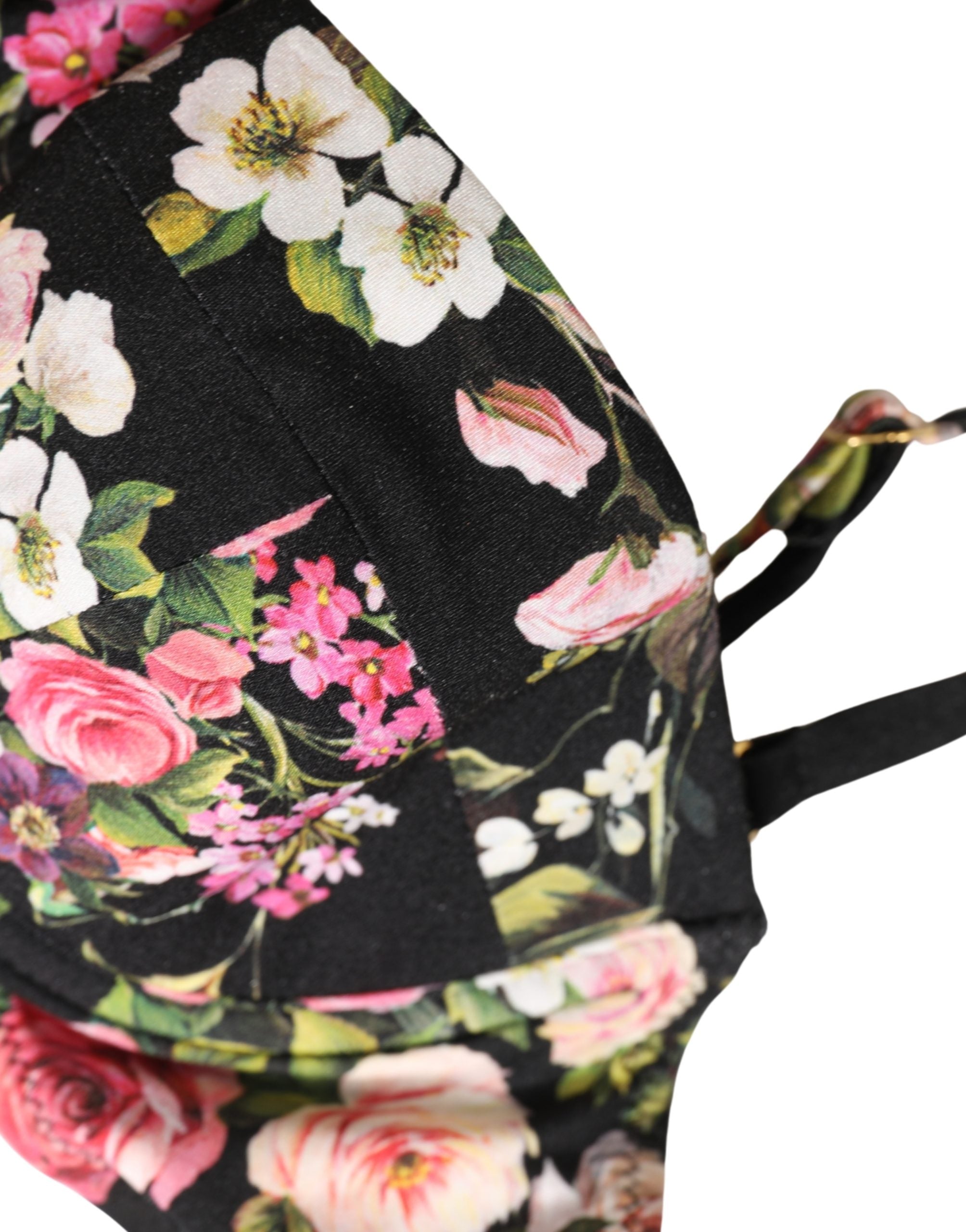 Black Floral Padded Balconnet Bra Underwear