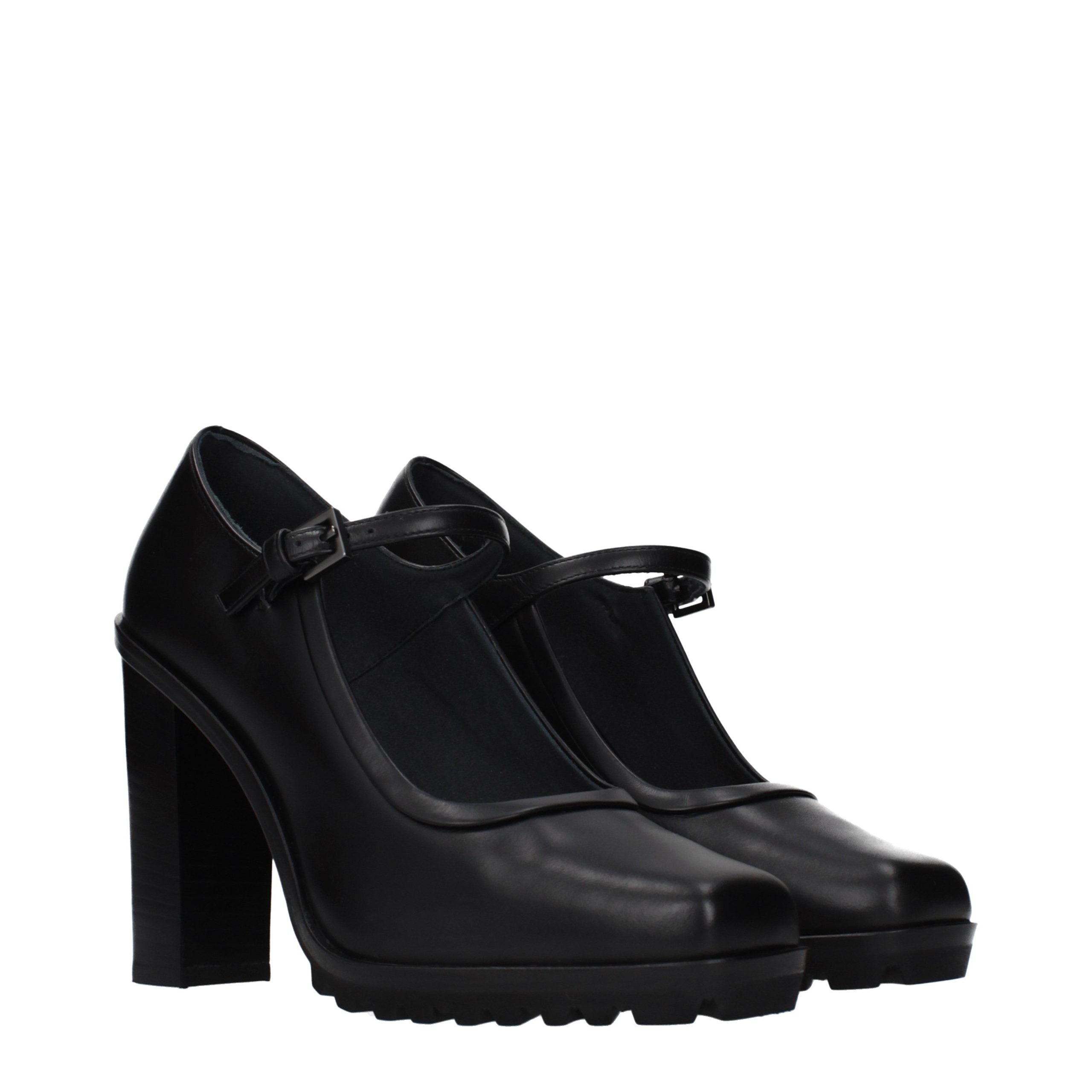 Black Leather High Heel Pumps