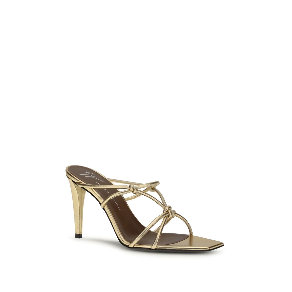 Gold Calf Leather Bos Taurus Stiletto Heel Sandals