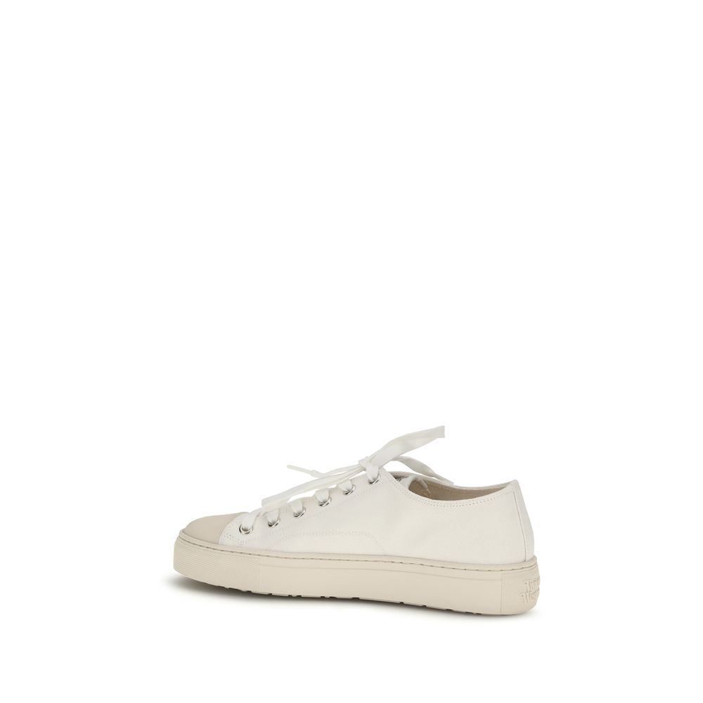 White Fabric Low Top Sneakers