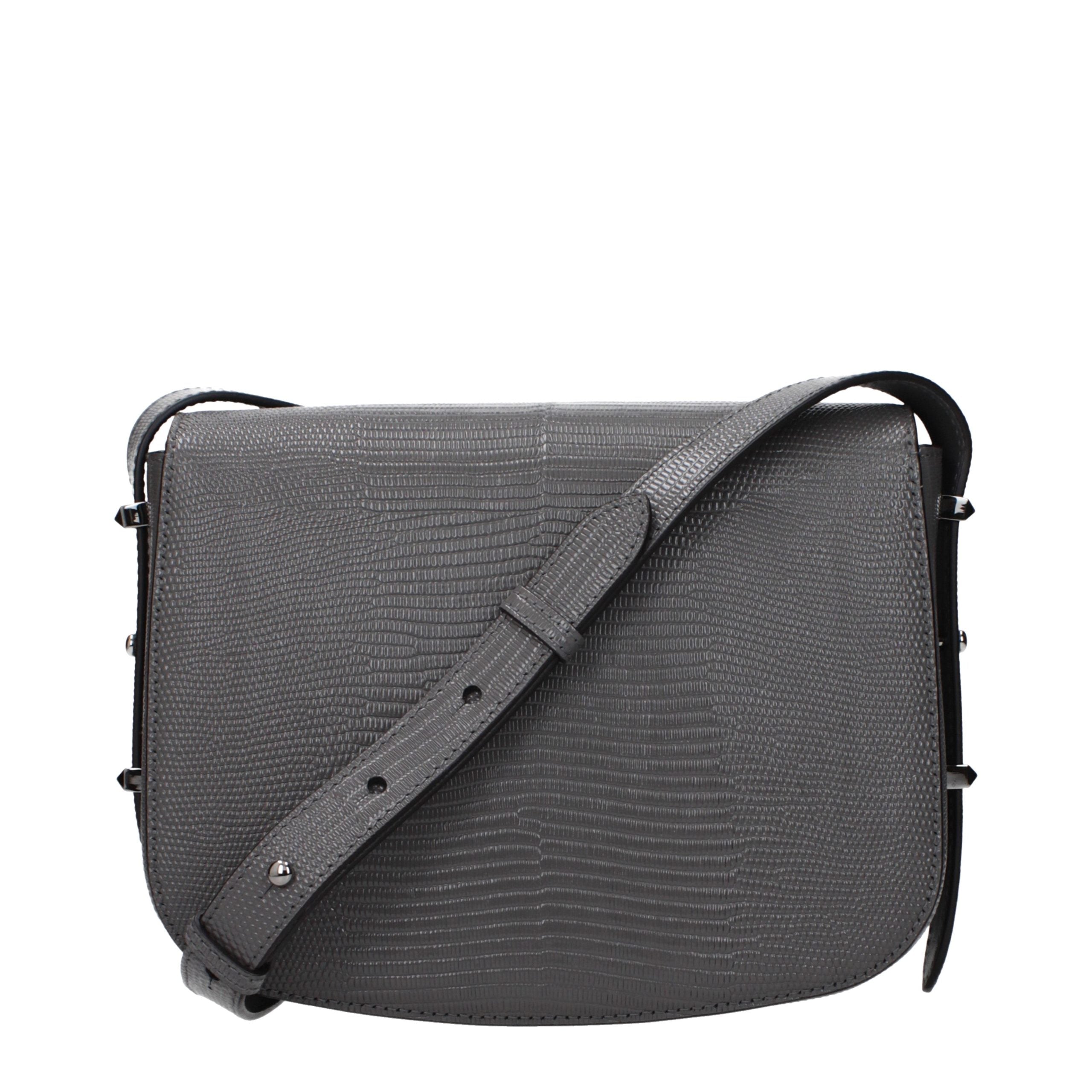 Gray Leather Crossbody Bag