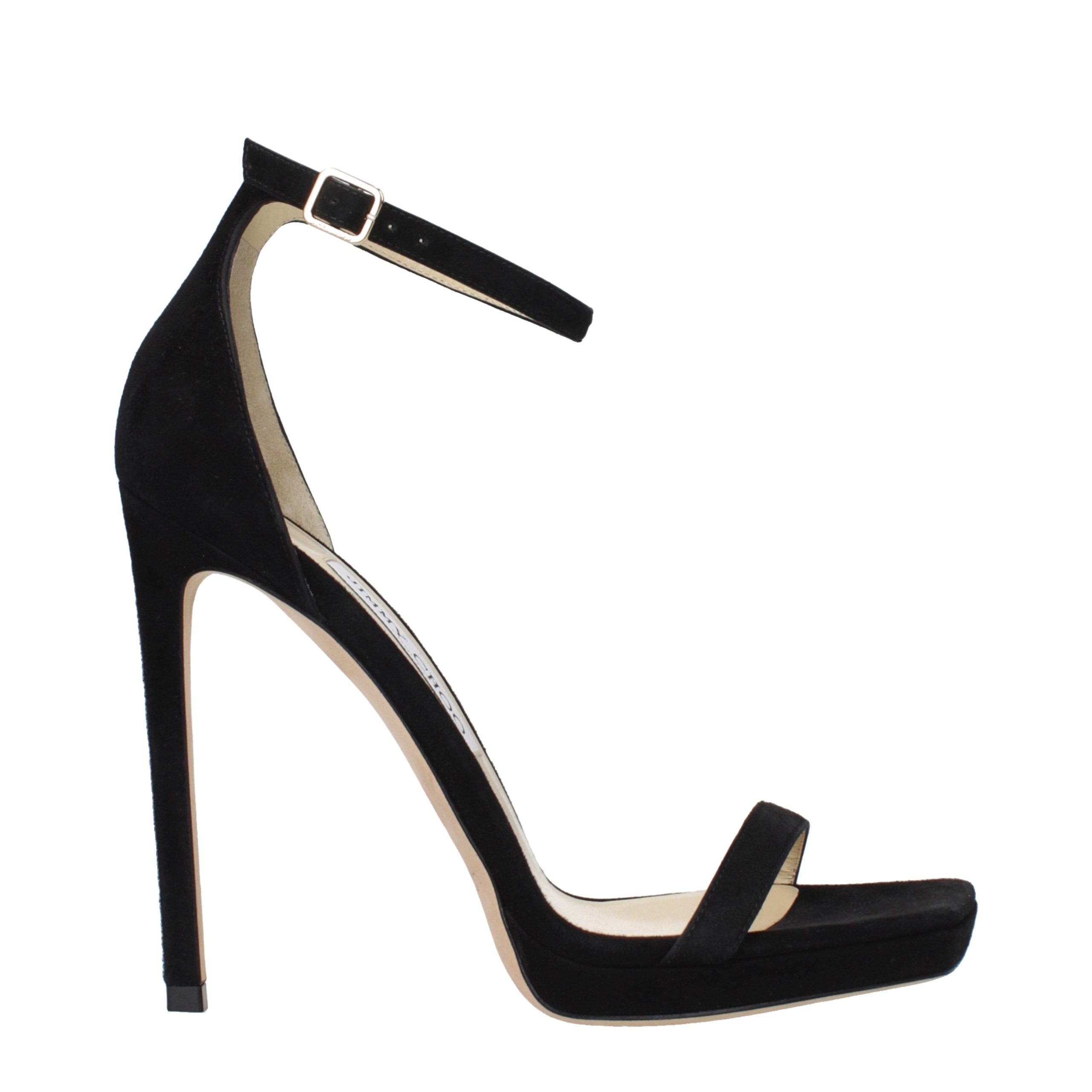 Black Leather Stiletto Heel Sandals