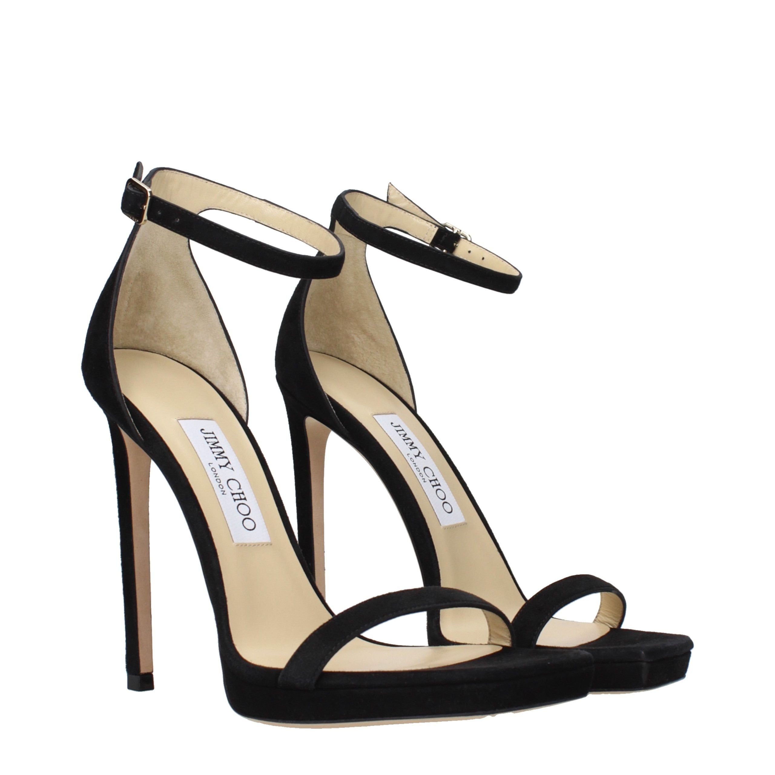 Black Leather Stiletto Heel Sandals