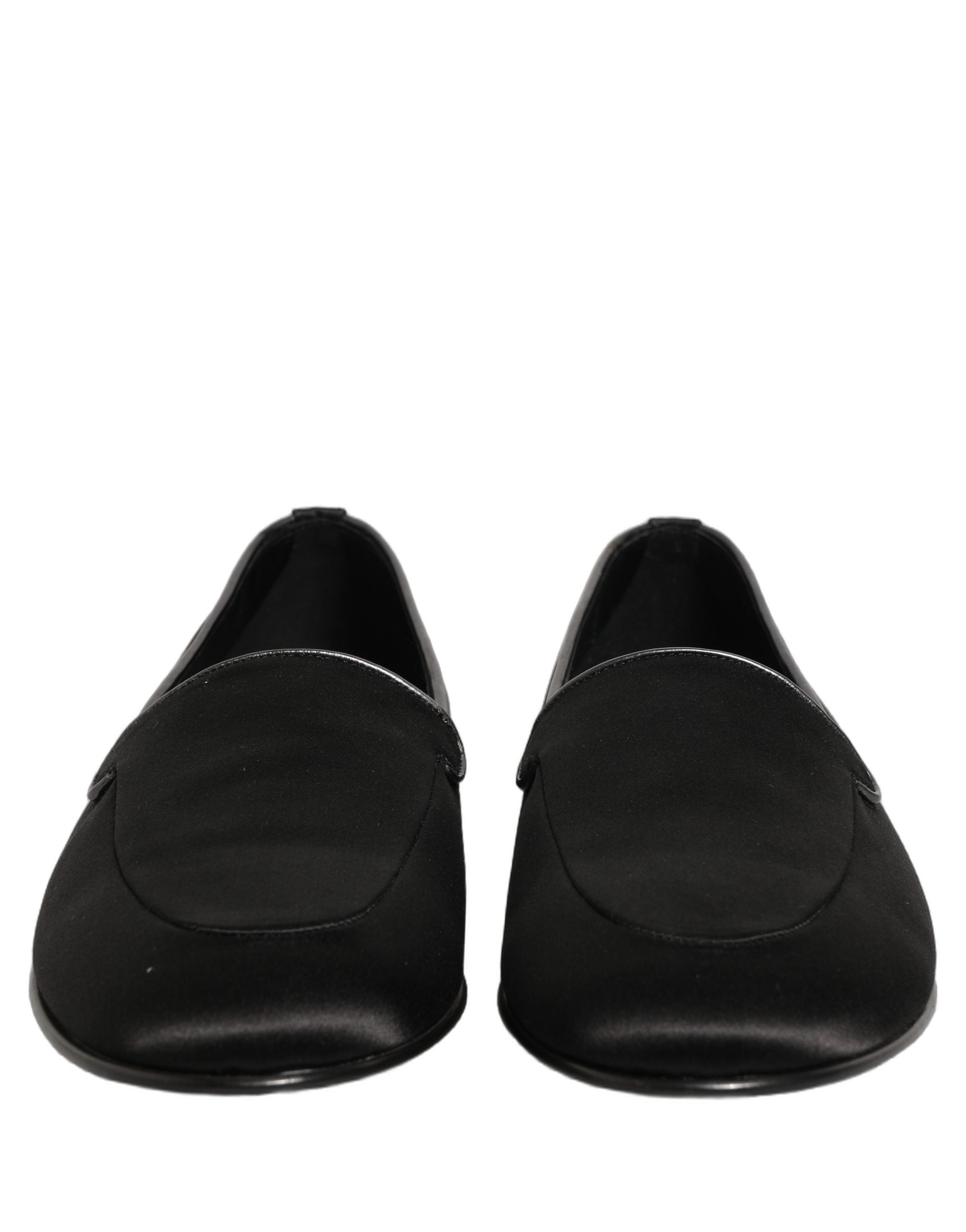 Black Satin Logo Slip On Flats Loafers Shoes