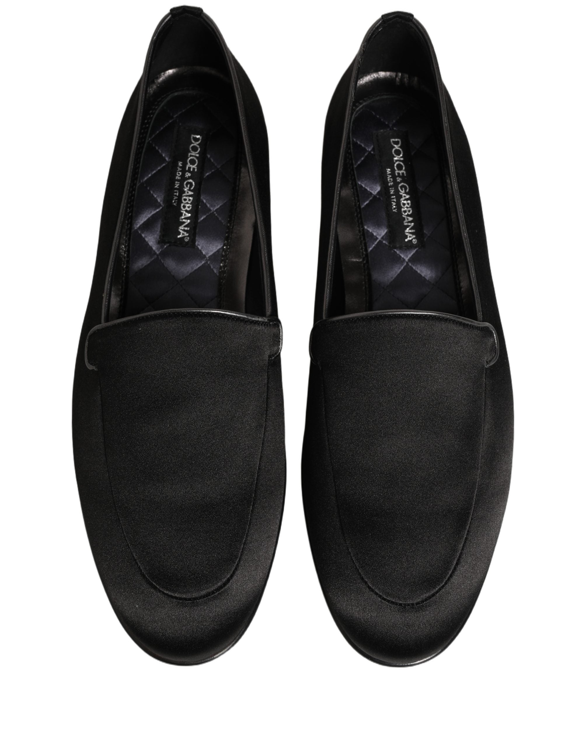 Black Satin Logo Slip On Flats Loafers Shoes