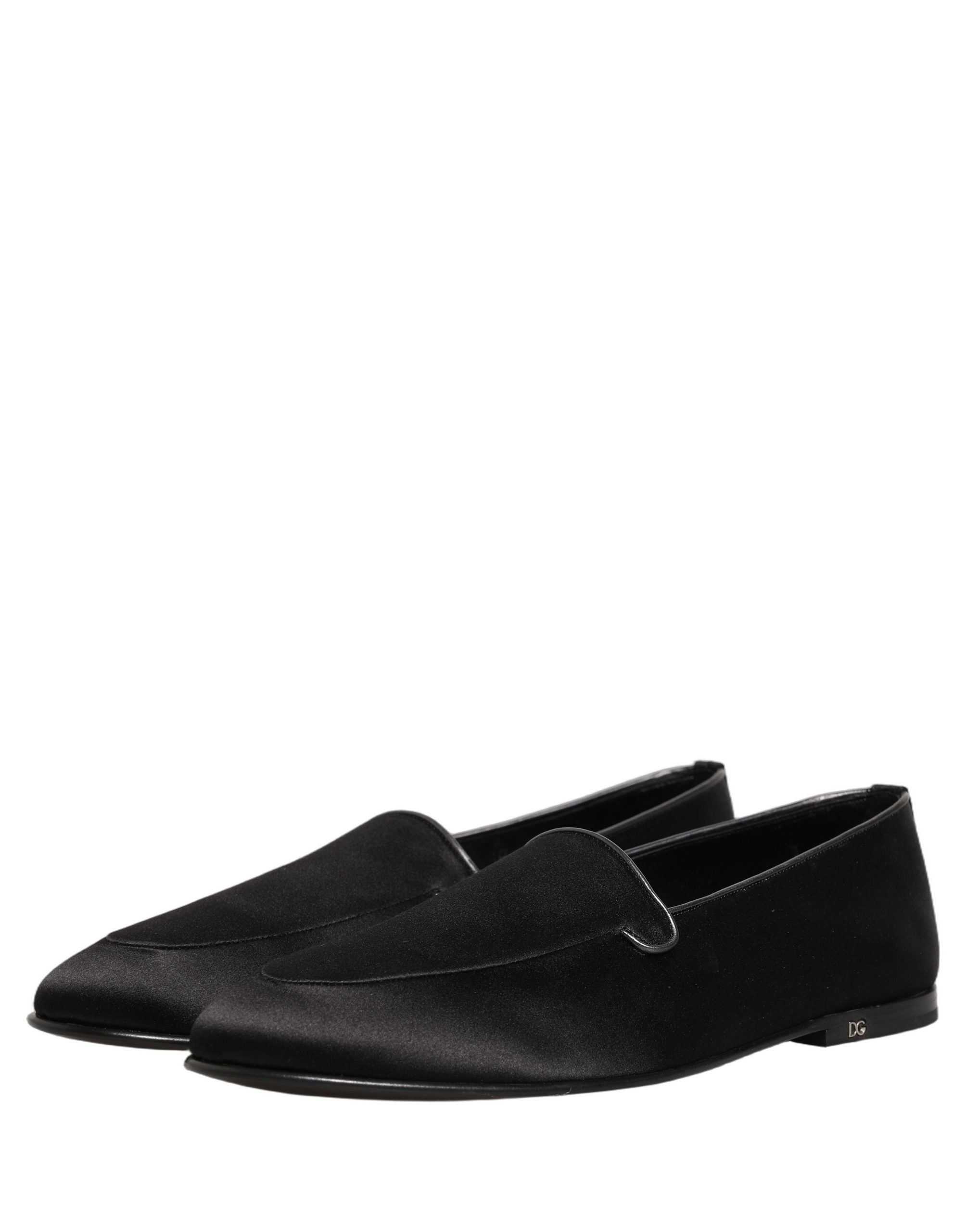 Black Satin Logo Slip On Flats Loafers Shoes