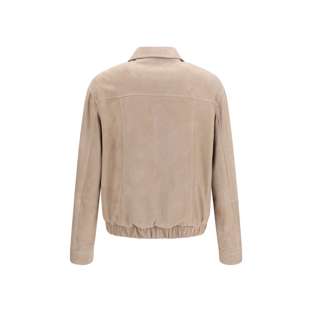 Beige Calf Leather Bos Taurus Bomber