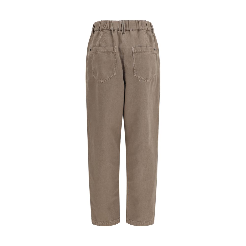 Beige Cotton Casual Pants