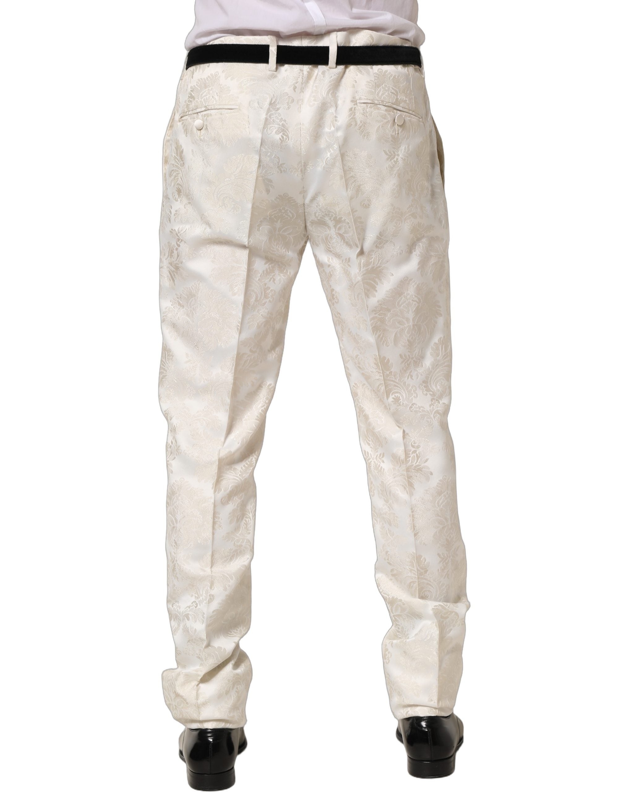 White Floral Men Dress Formal Trouser Pants