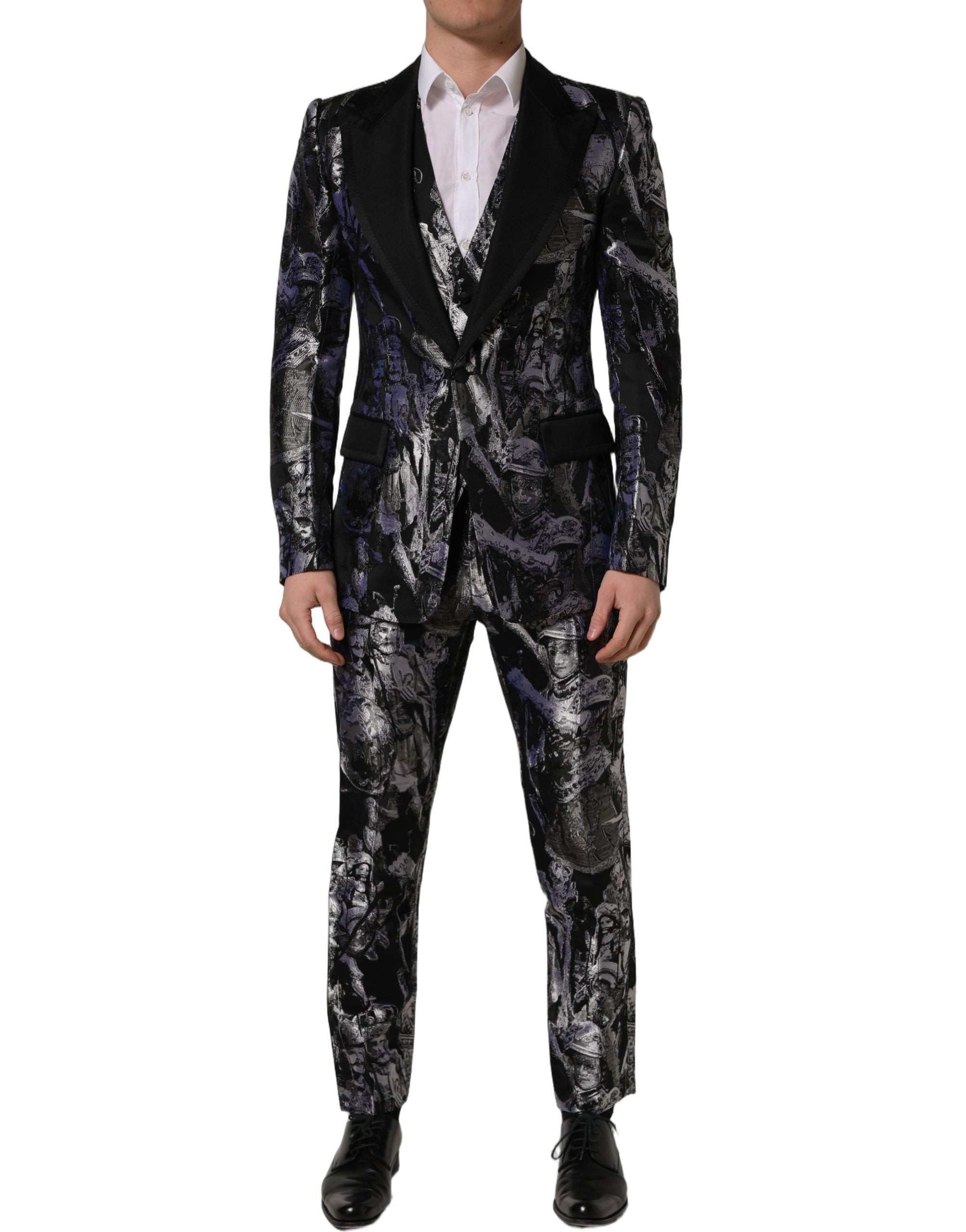 Black Jacquard Slim Fit Formal 3 Piece Suit