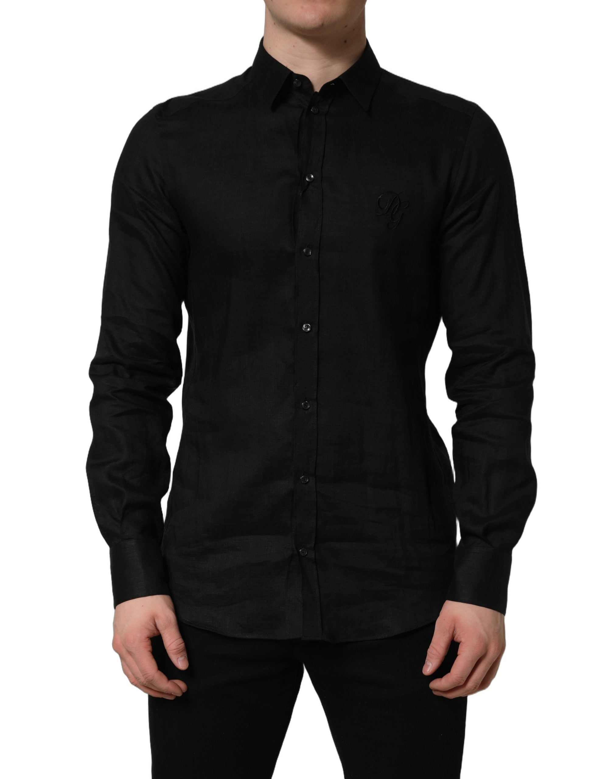 Black MARTINI Long Sleeves Linen Dess Shirt