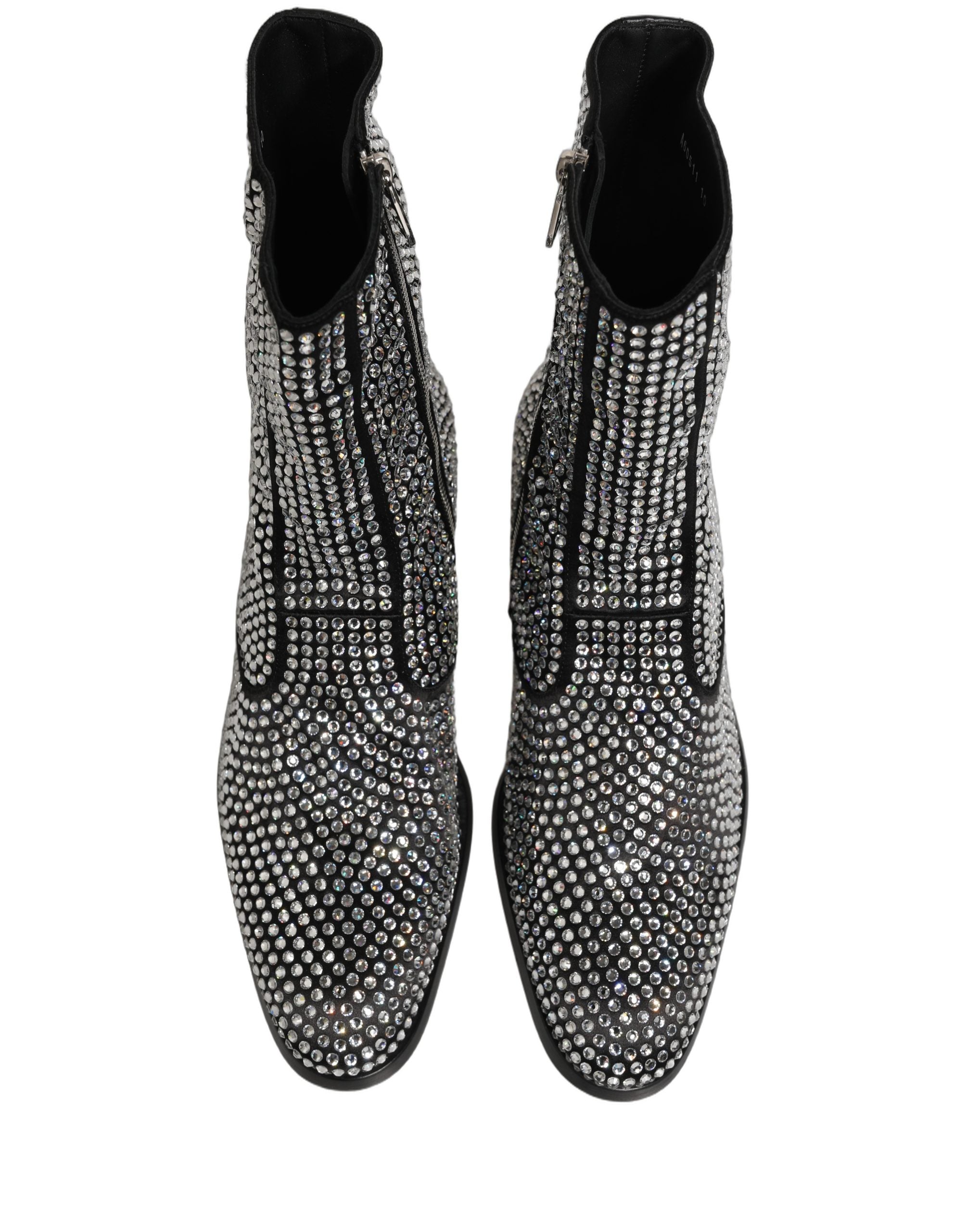 Black Crystal Embellished Ankle Boots Shoes
