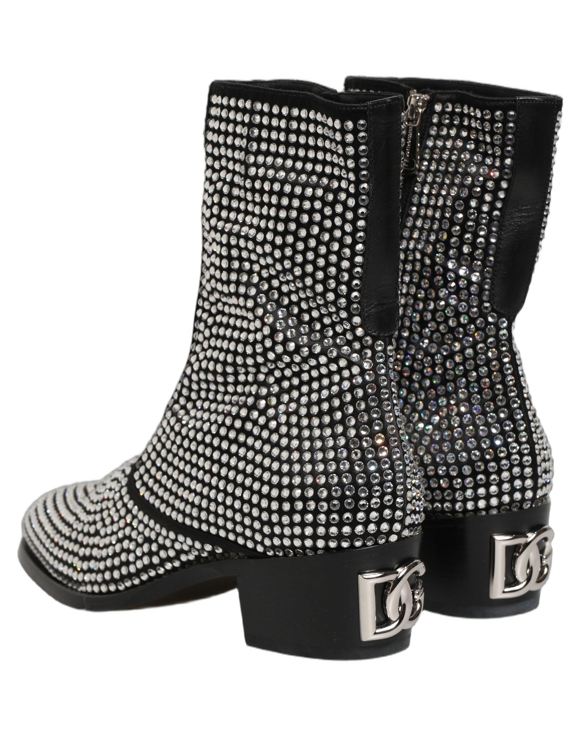Black Crystal Embellished Ankle Boots Shoes