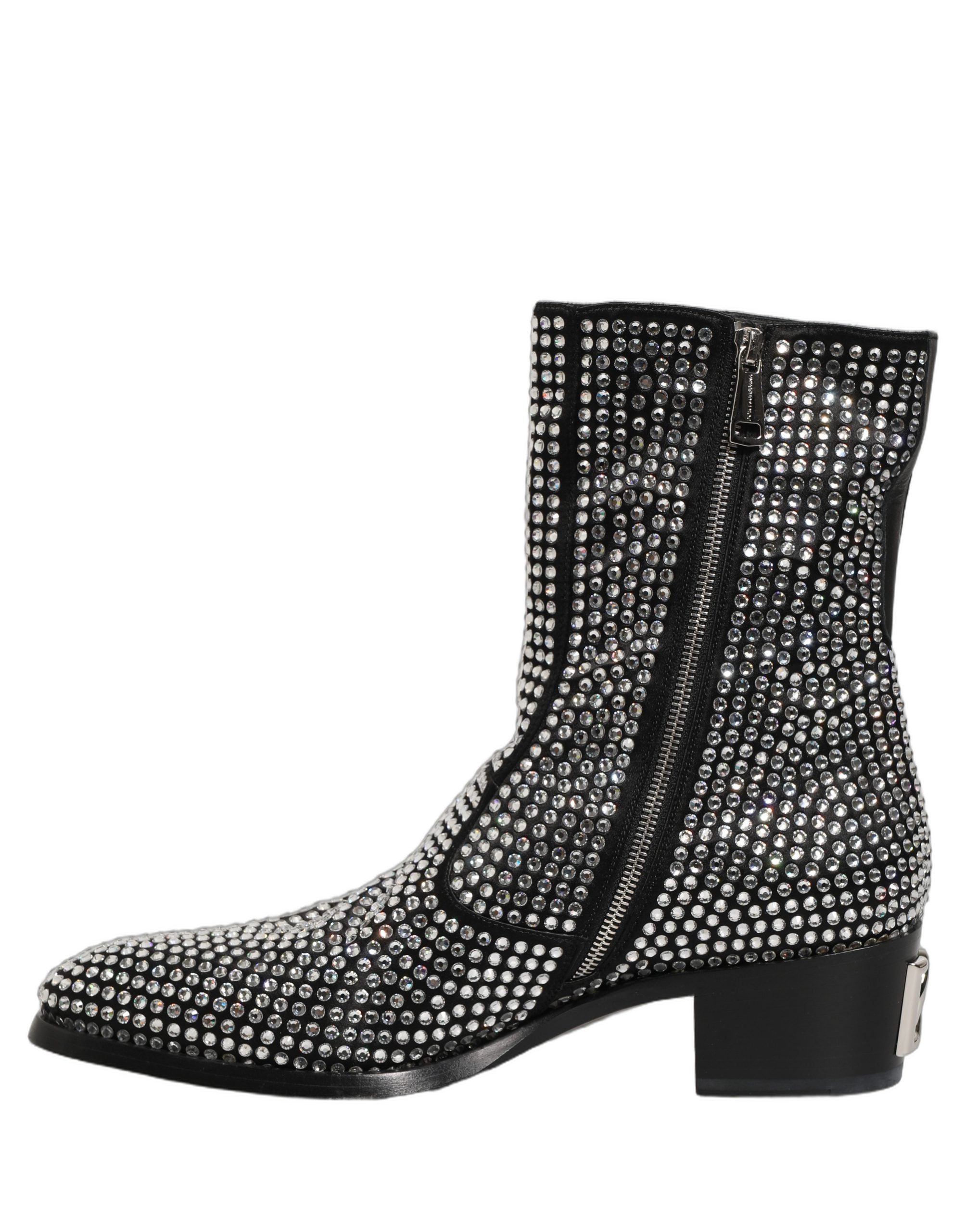 Black Crystal Embellished Ankle Boots Shoes