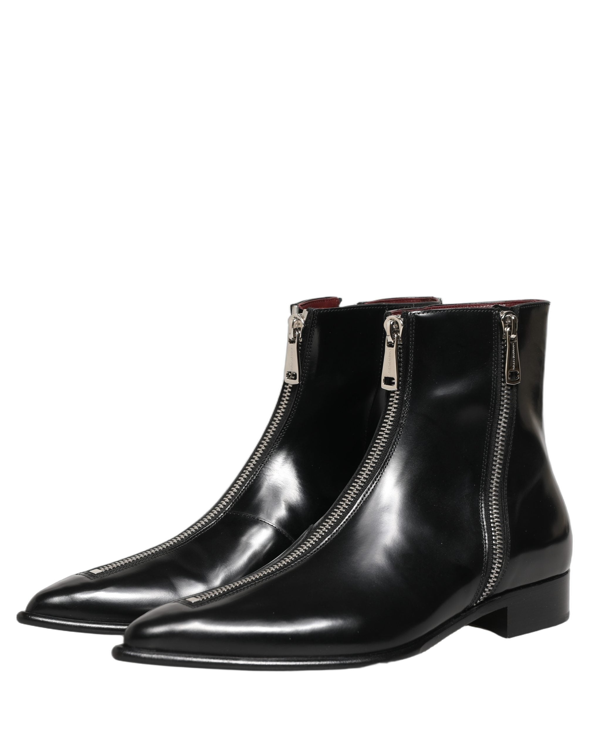 Black Leather Zipper Mid Calf Men Boots Shoes